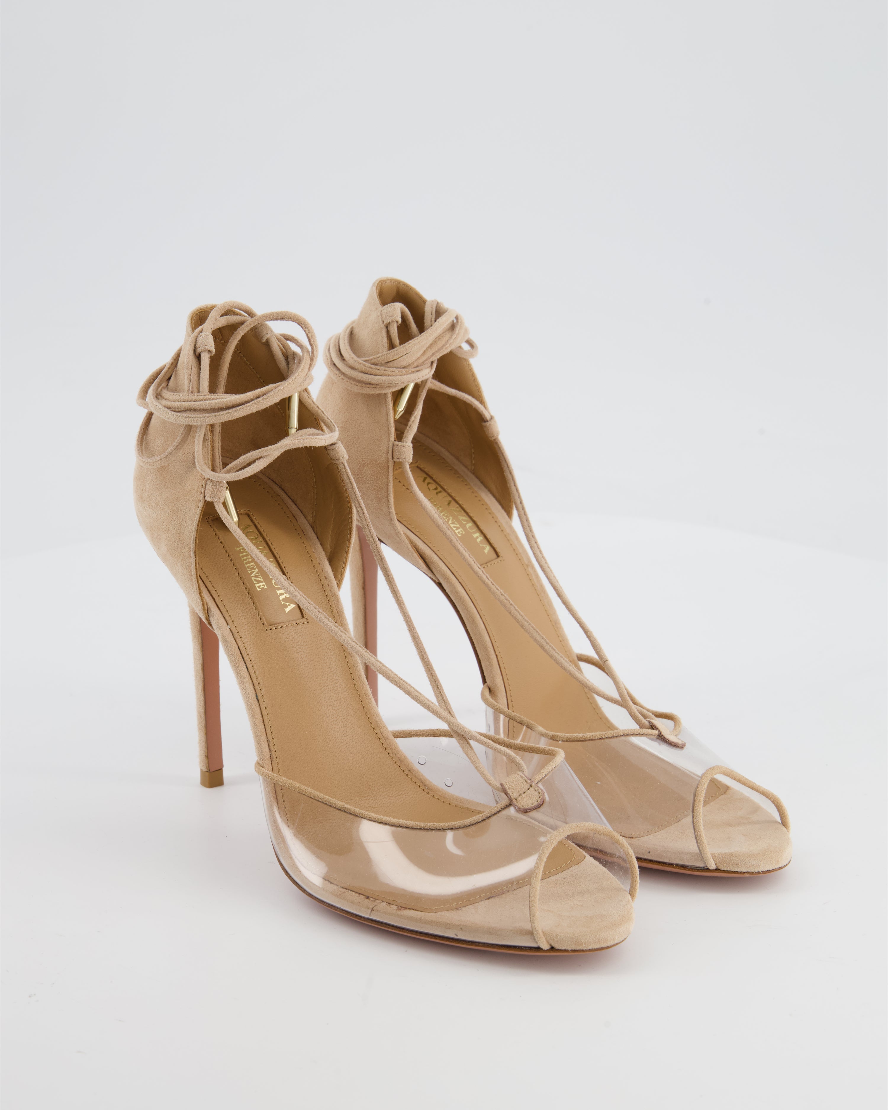 Aquazzura Beige Perspex Toe Suede Heels Size EU 36.5