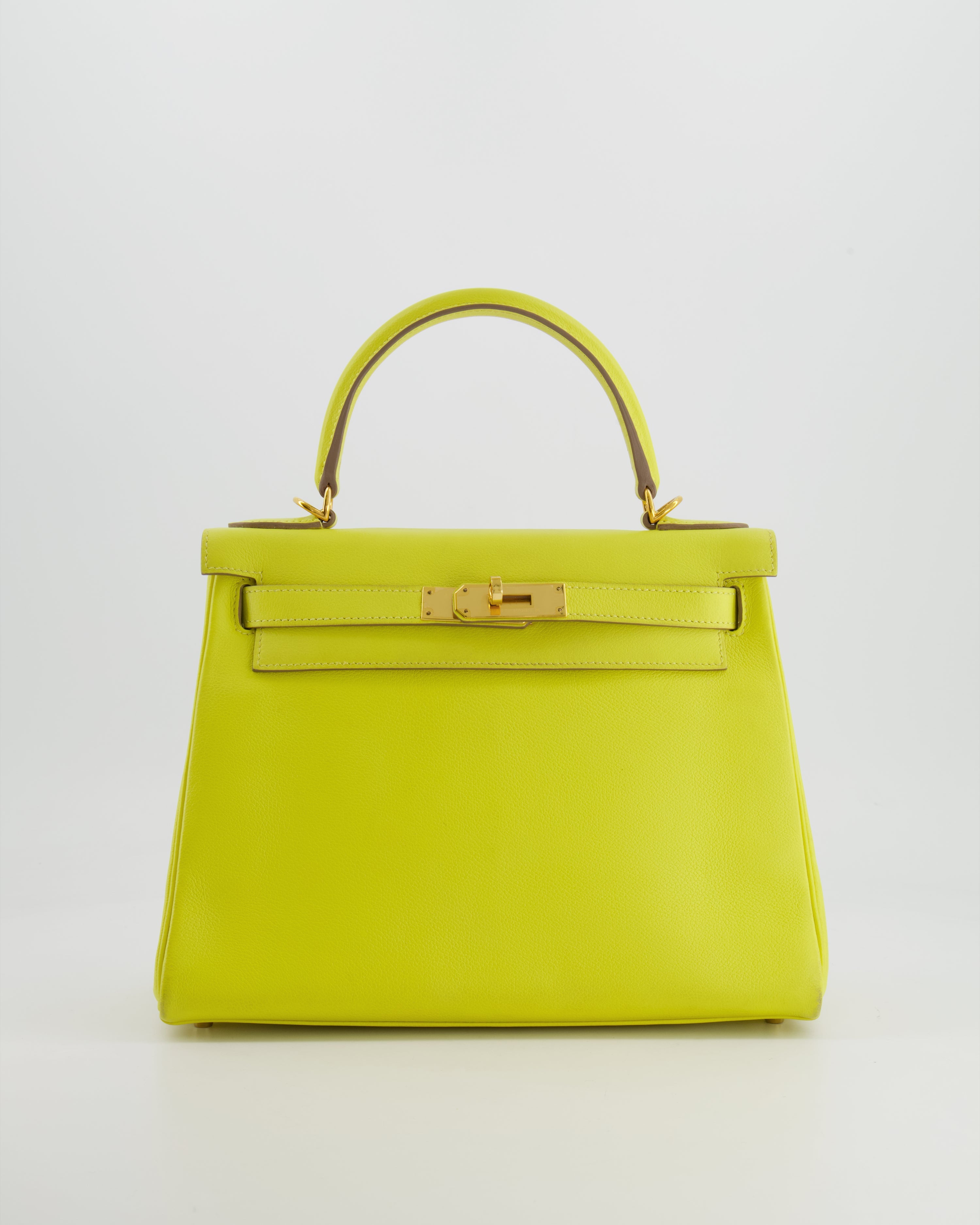 *FIRE PRICE* Hermès Kelly 28 Retourne Bag in Lime Evercolor Leather with Gold Hardware