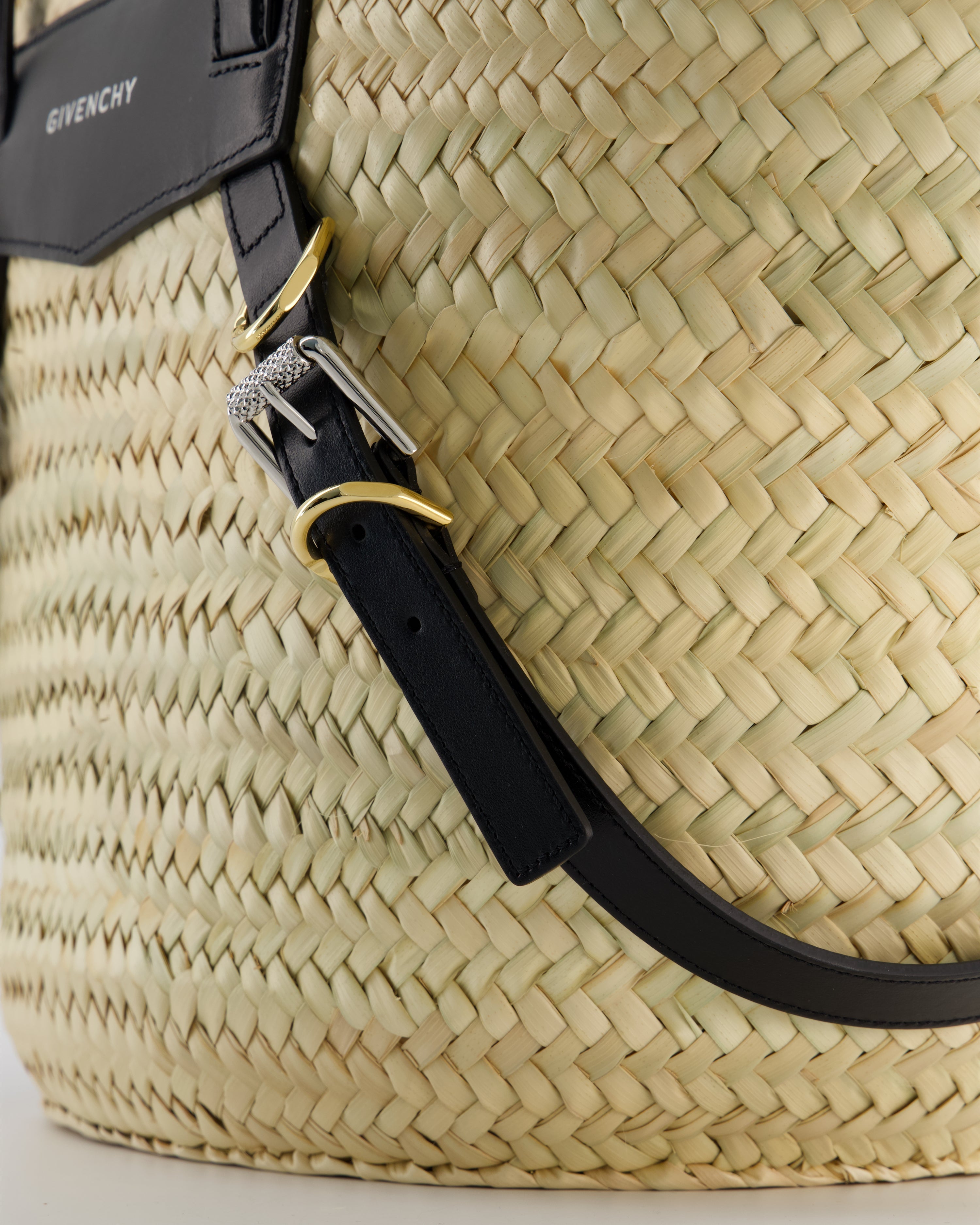 Givenchy Voyou Natural and Beige Straw Basket with Leather logo Bag