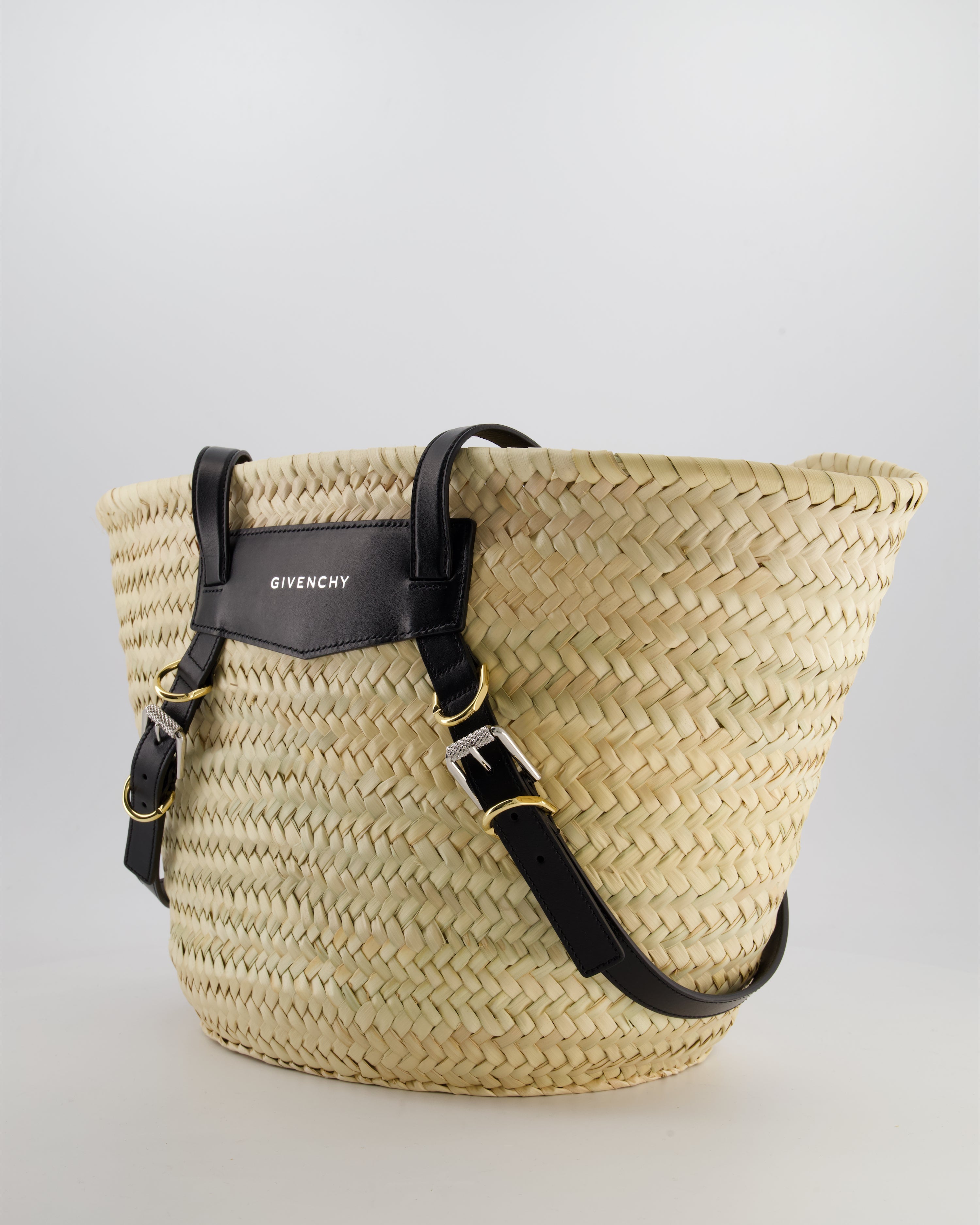 Givenchy Voyou Natural and Beige Straw Basket with Leather logo Bag