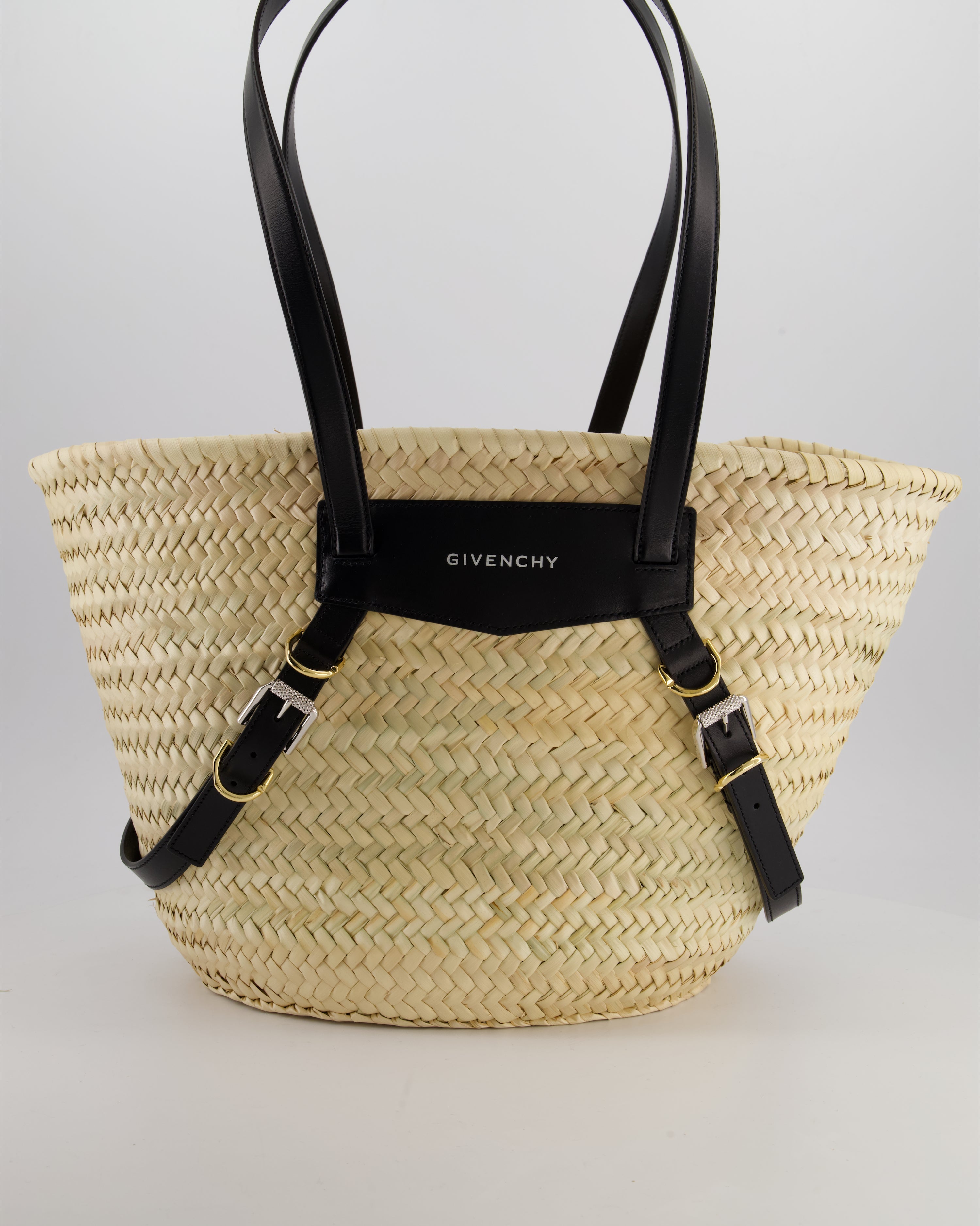 Givenchy Voyou Natural and Beige Straw Basket with Leather logo Bag