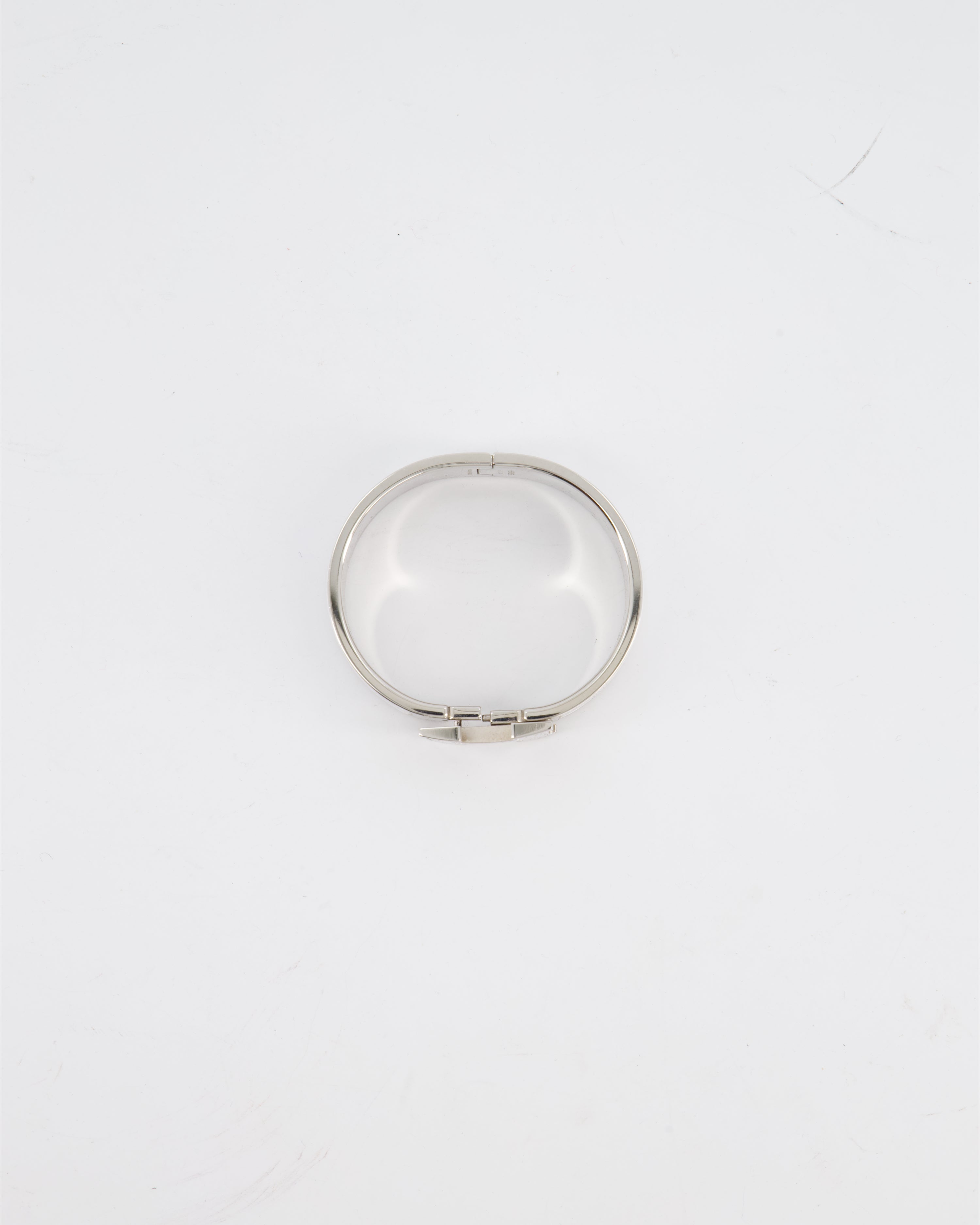 Hermes White Large Clic H Bracelet in Palladium-Plated Metal with Enamel