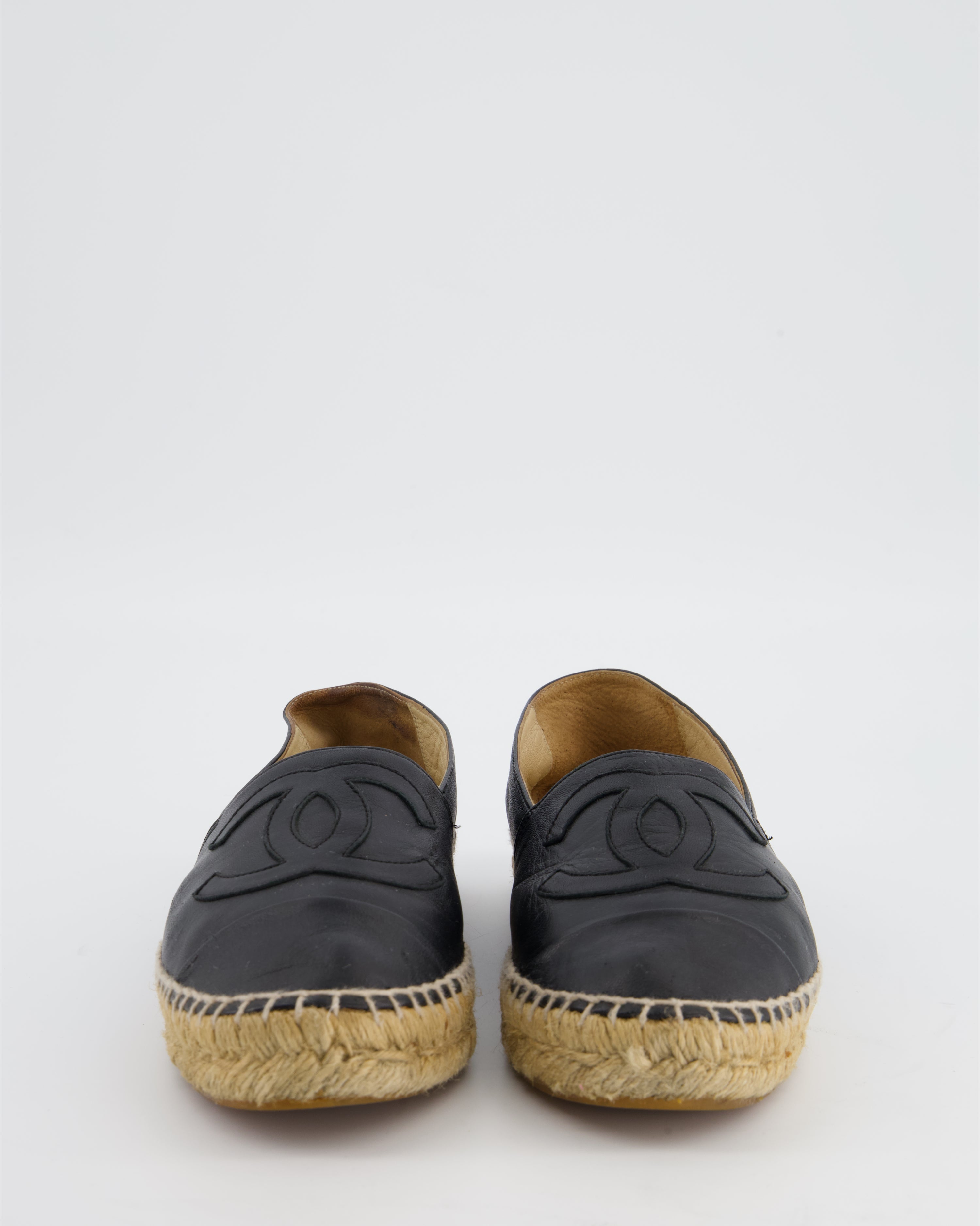 *FIRE PRICE* Chanel Black Leather Espadrilles CC Logo Size EU 37