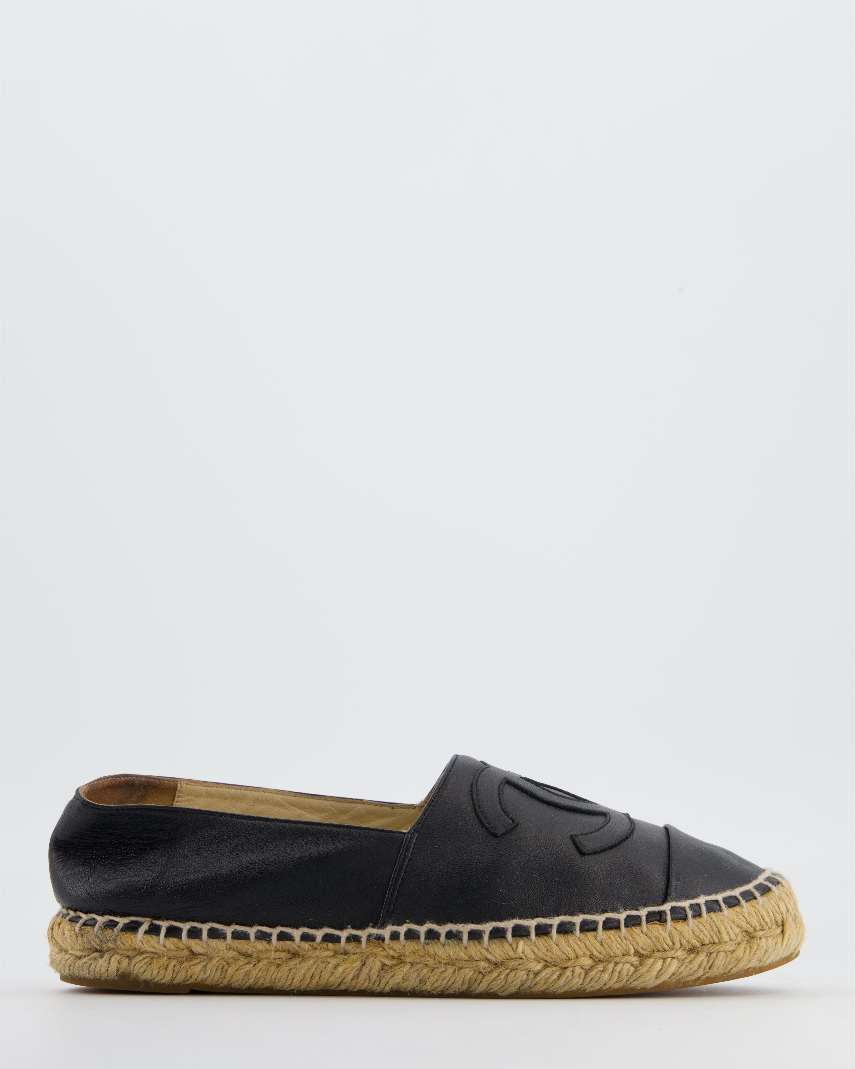 *FIRE PRICE* Chanel Black Leather Espadrilles CC Logo Size EU 37