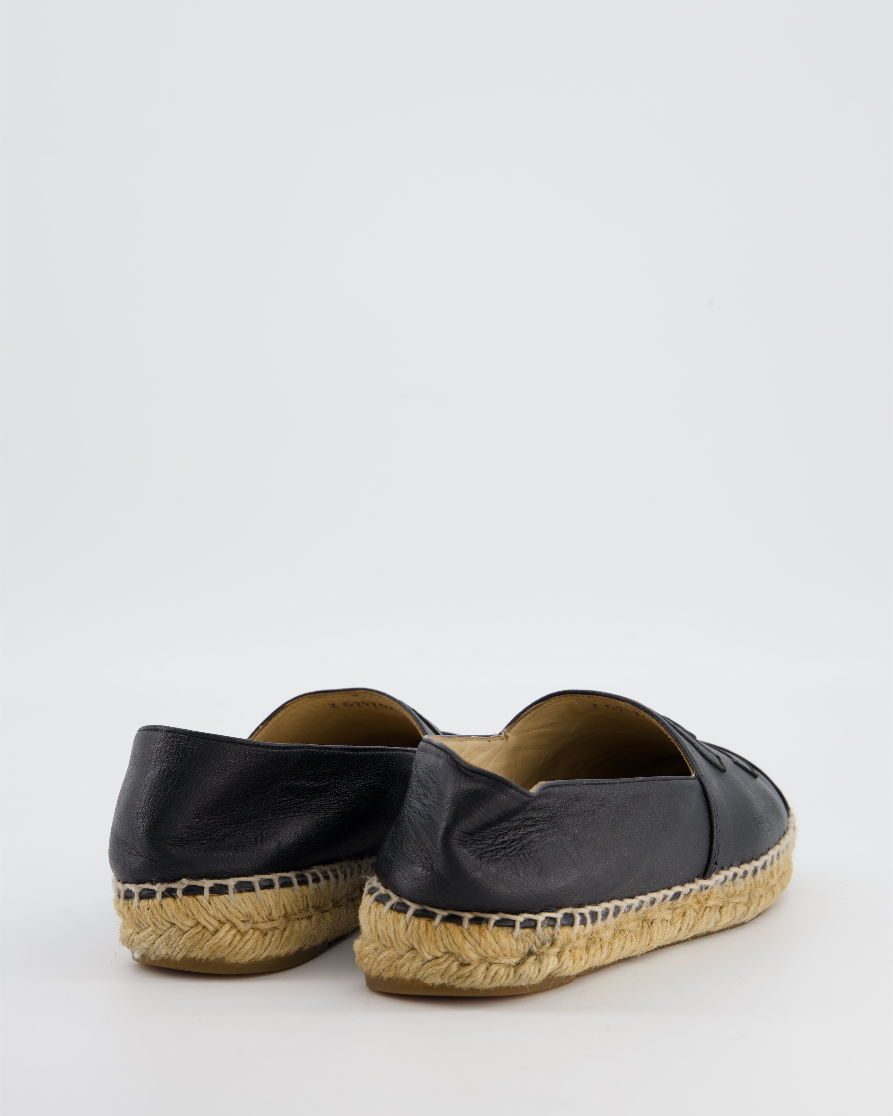 *FIRE PRICE* Chanel Black Leather Espadrilles CC Logo Size EU 37