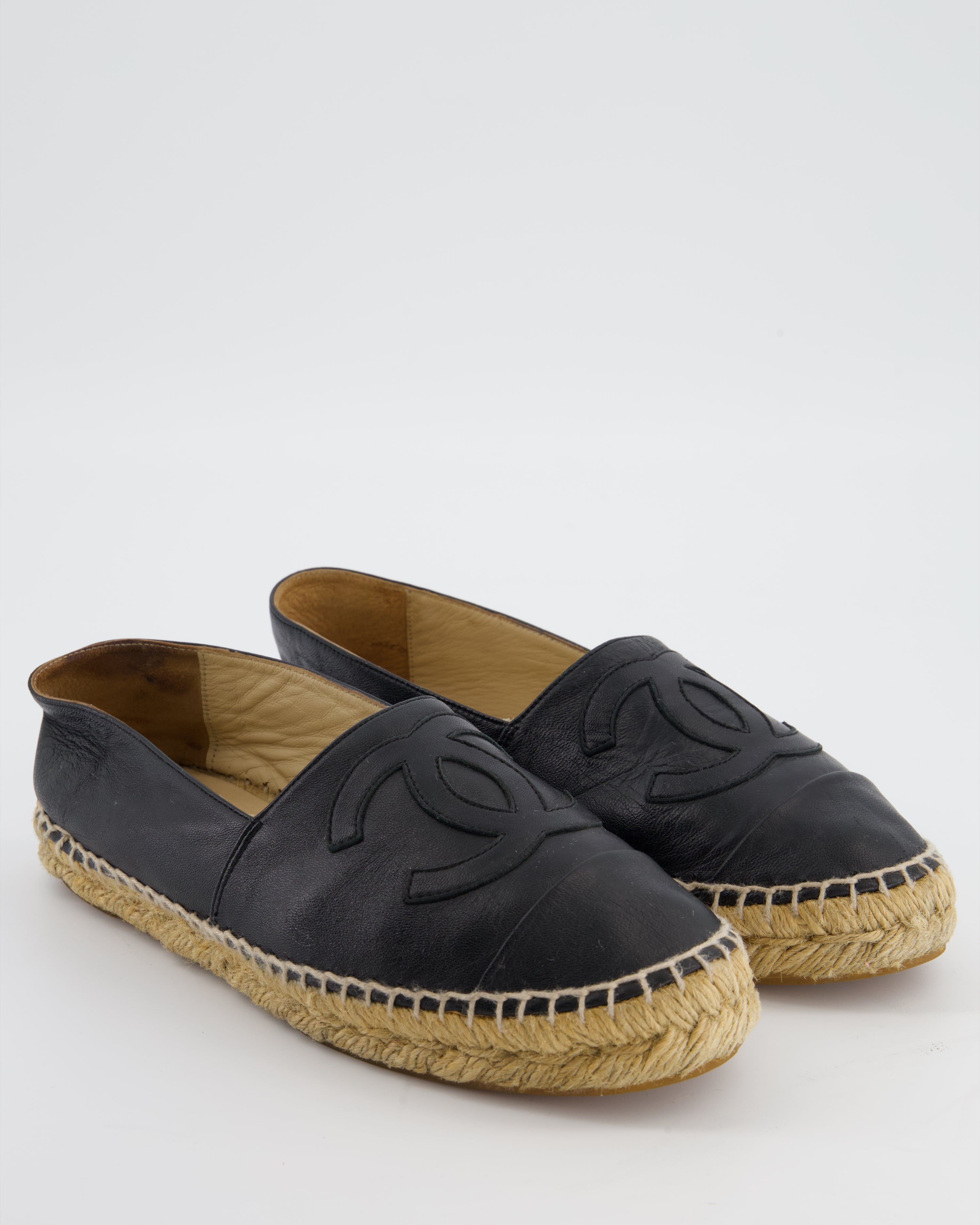 *FIRE PRICE* Chanel Black Leather Espadrilles CC Logo Size EU 37