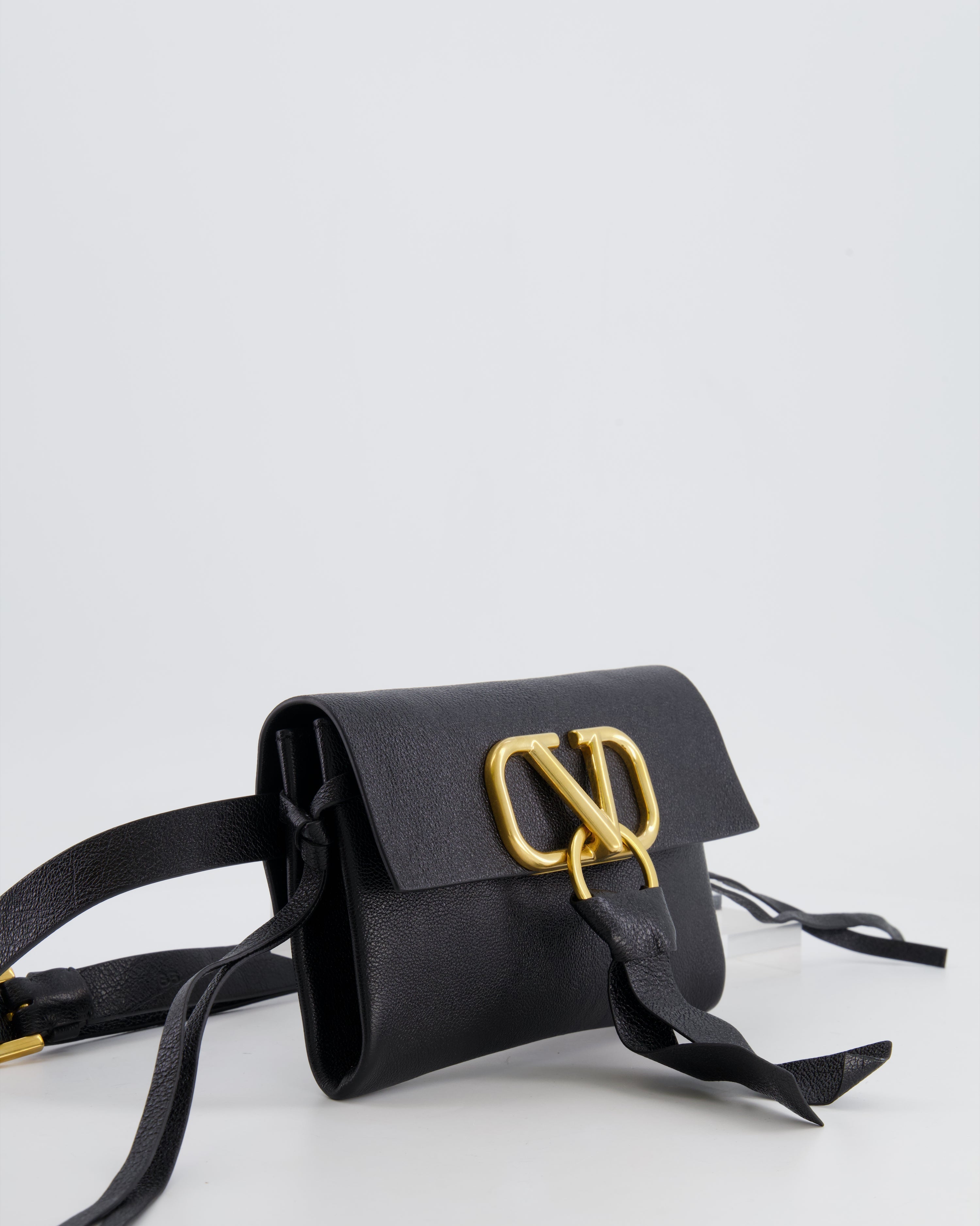 Valentino Black Leather VSling Belt Bag with Gold Logo RRP £1,450