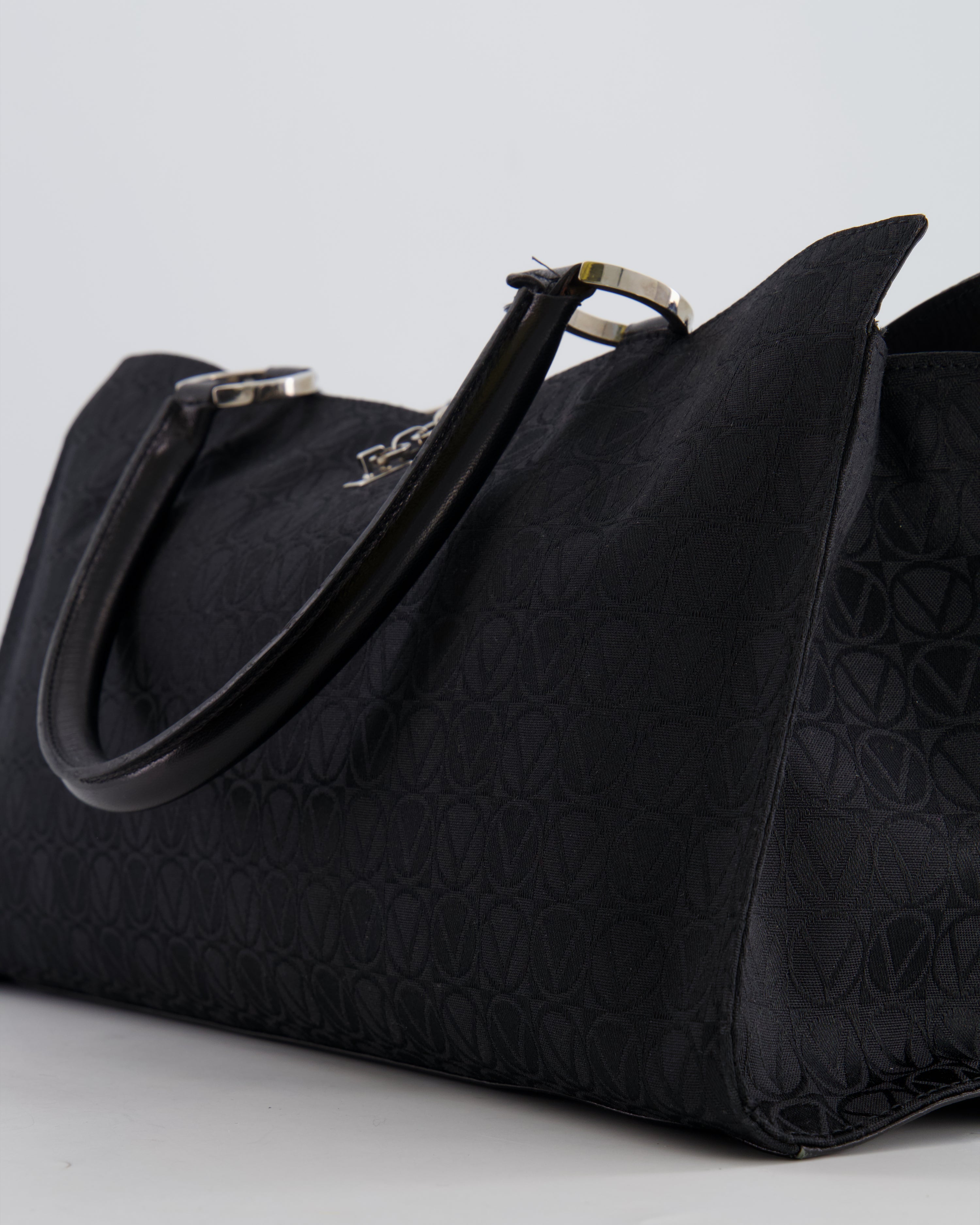 Valentino Black Monogram Canvas and Leather Tote Bag with VRing Logo