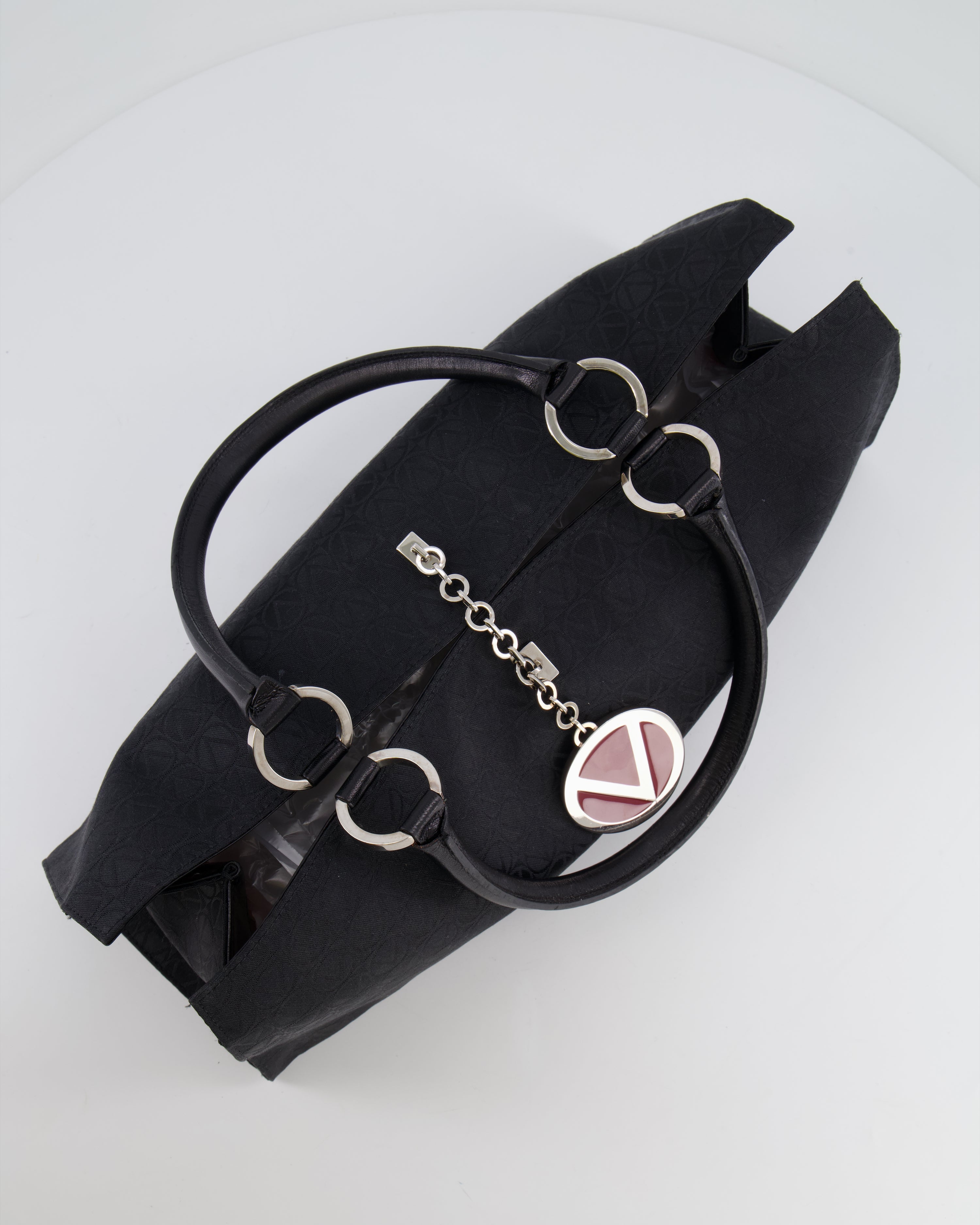 Valentino Black Monogram Canvas and Leather Tote Bag with VRing Logo