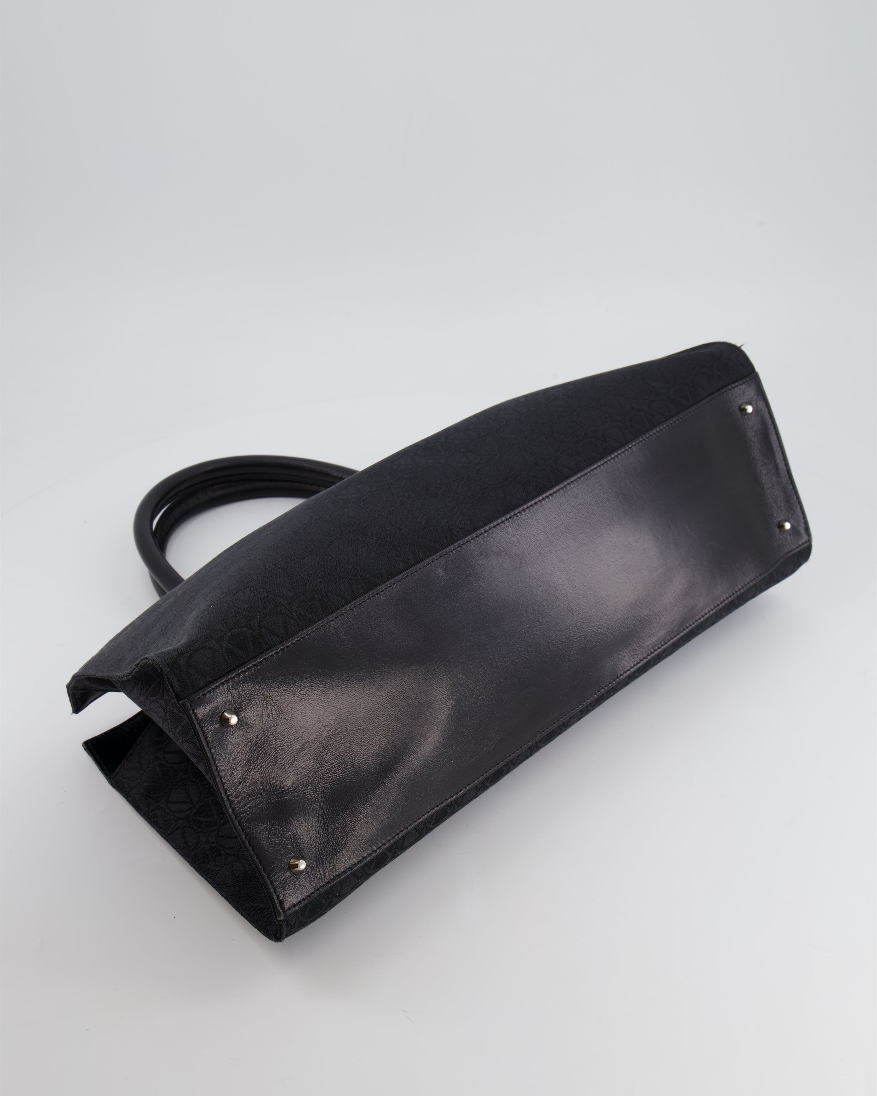 Valentino Black Monogram Canvas and Leather Tote Bag with VRing Logo