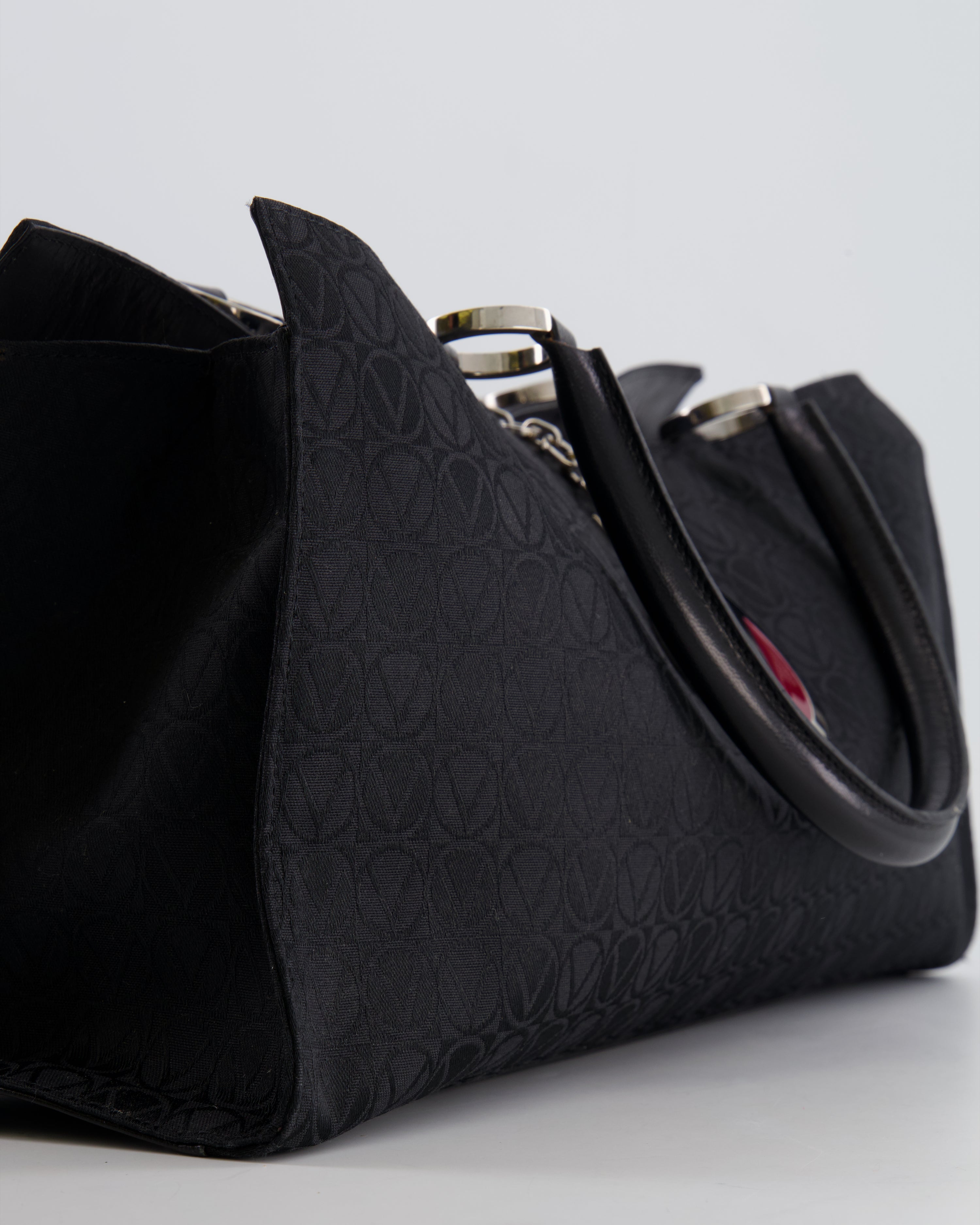 Valentino Black Monogram Canvas and Leather Tote Bag with VRing Logo