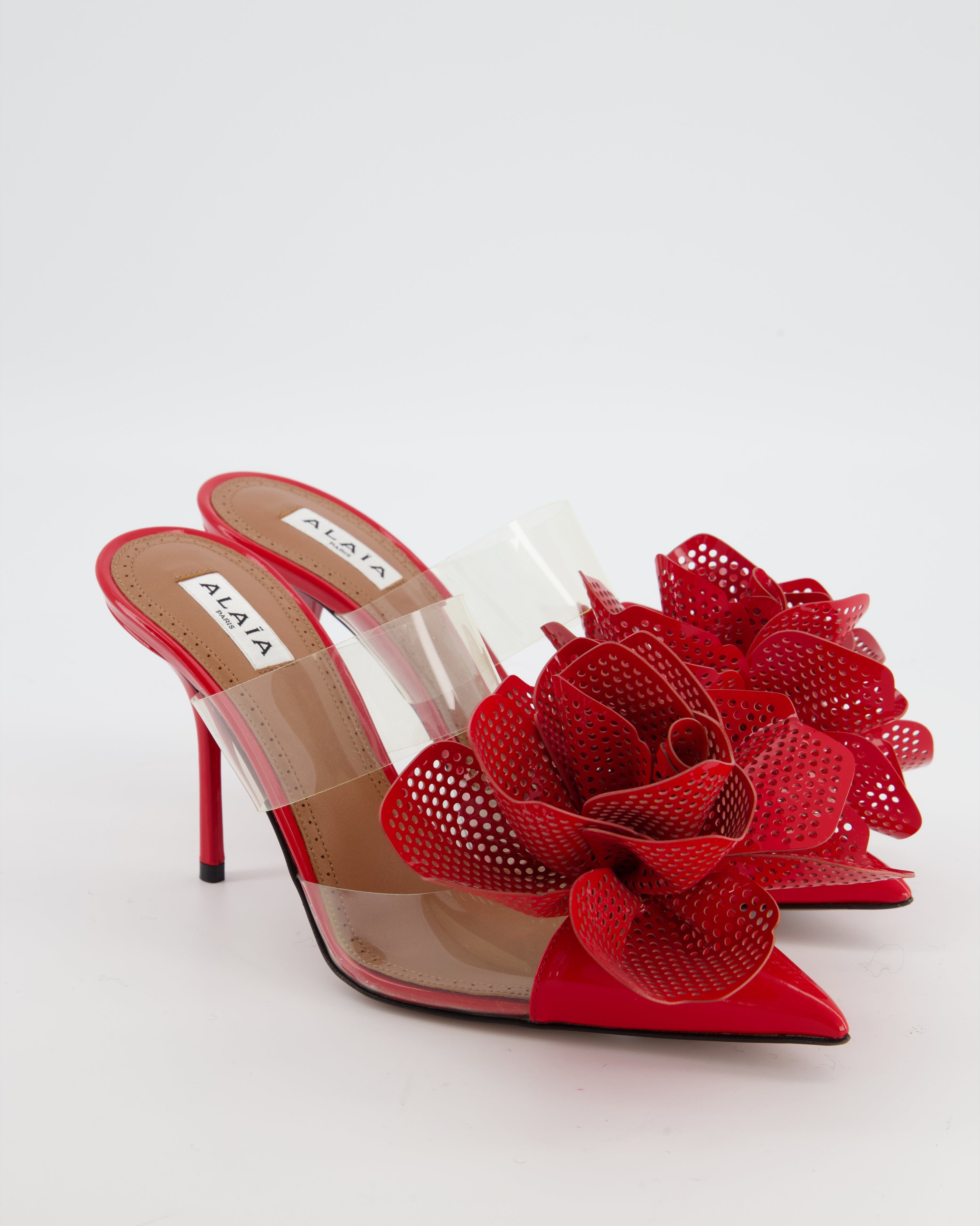 Alaïa Red Fleur Patent Leather Mules Size EU 39