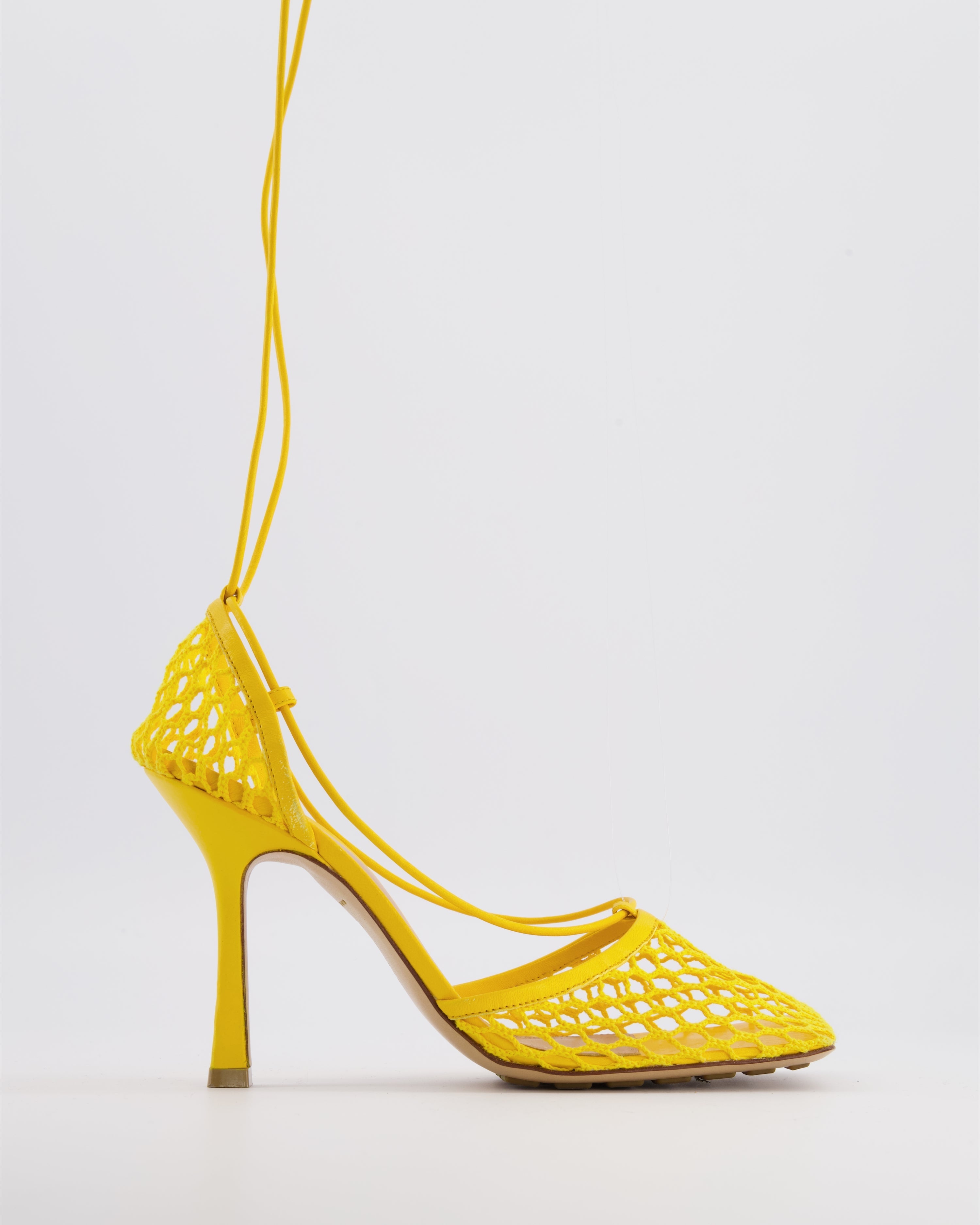 Bottega Veneta Yellow Lace Up Leather and Fishnet Heels Size EU 38 RRP £890