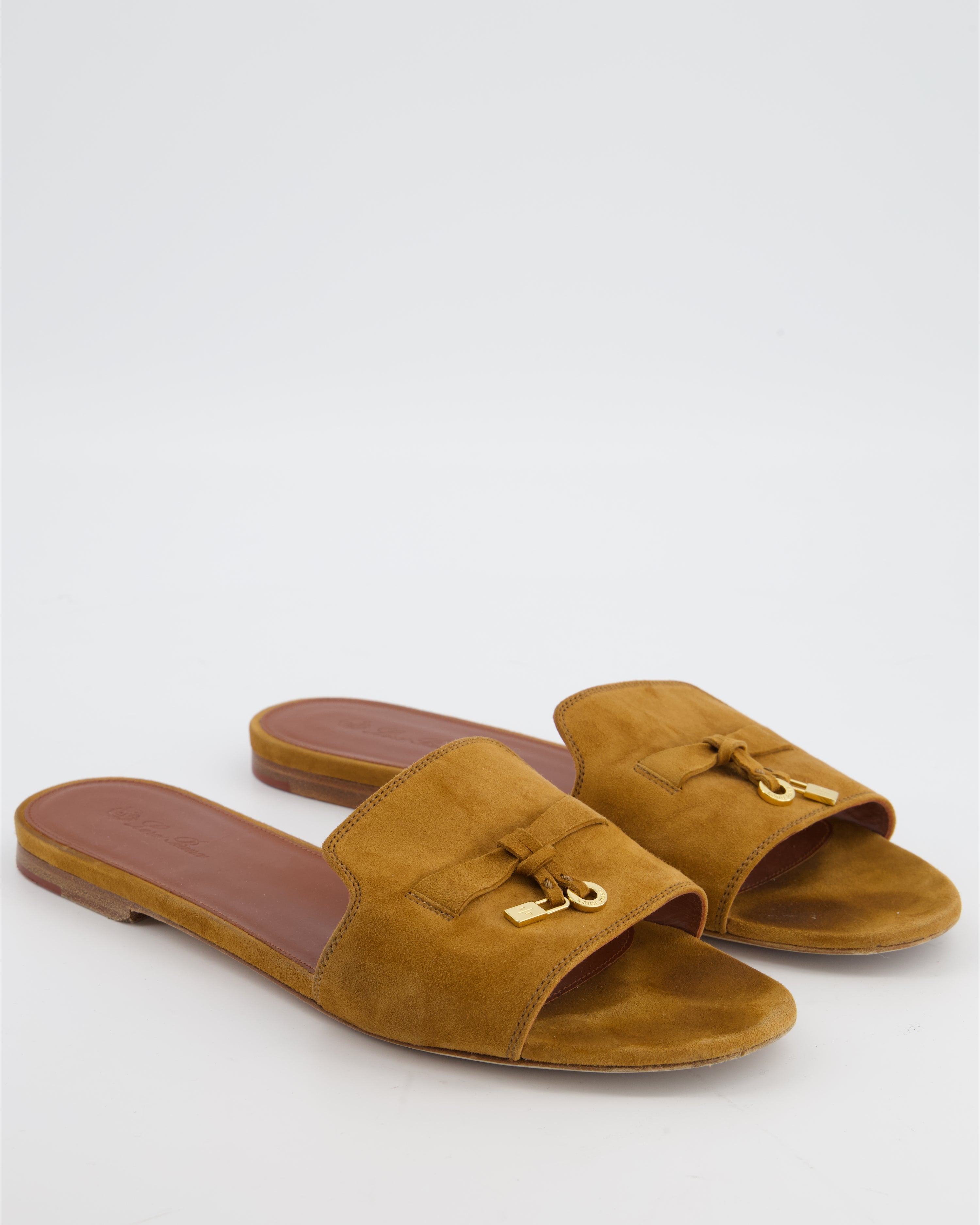 Loro Piana Tan Brown Suede Summer Charms Flat Mule Sandals Size EU 40.5