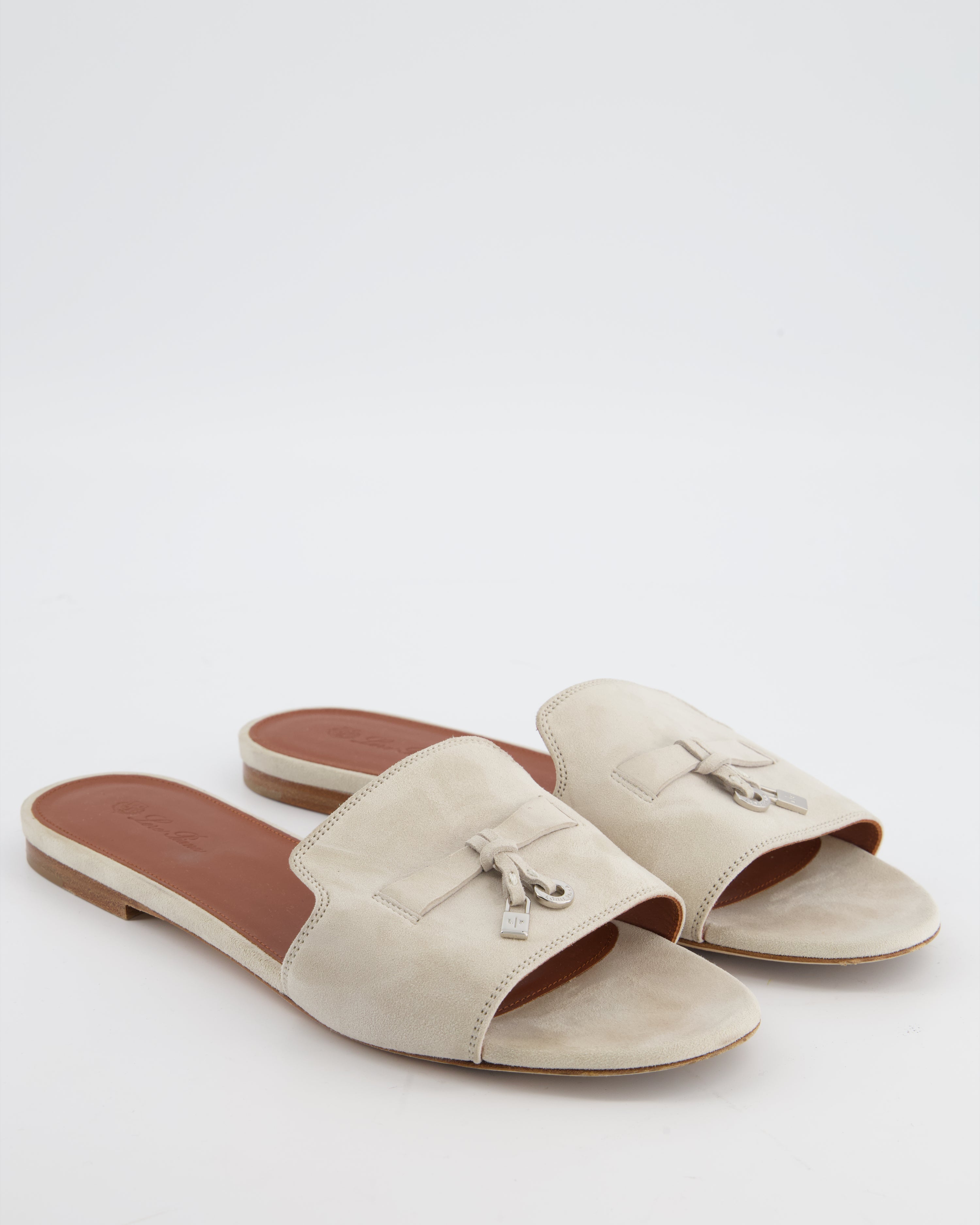 Loro Piana Grey Suede Summer Charms Flat Mule Sandals Size EU 40