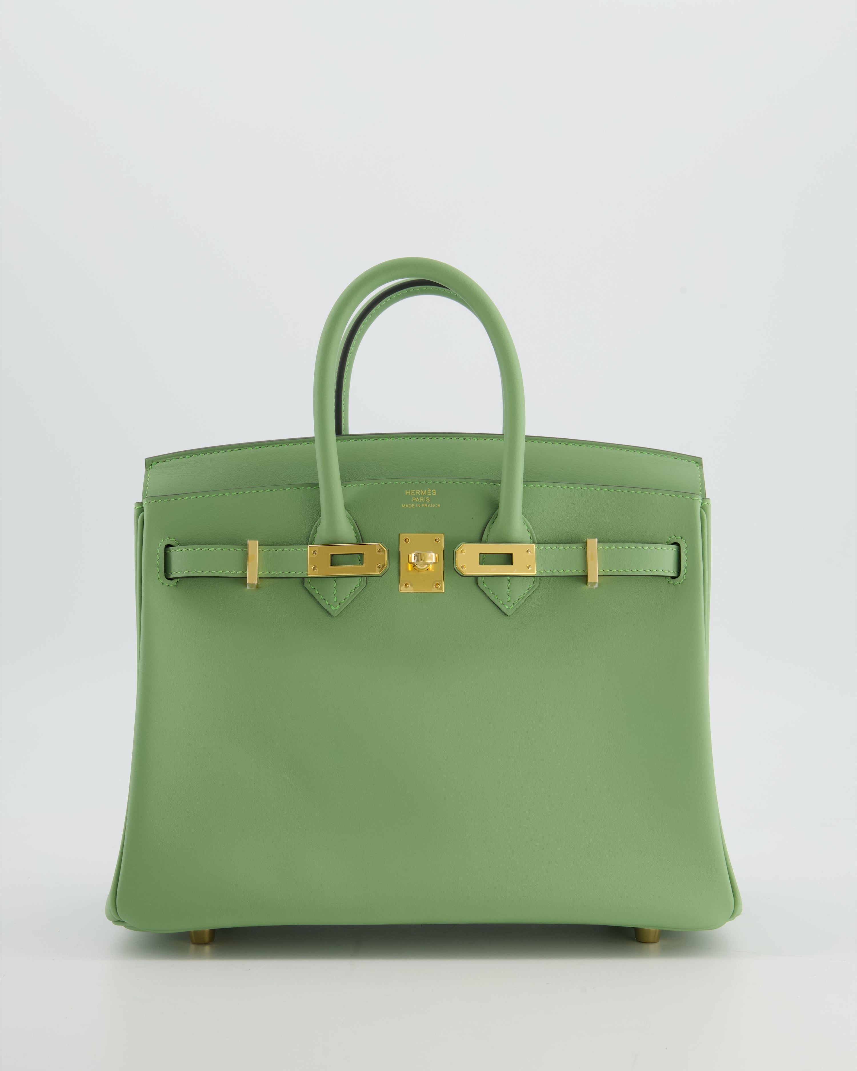 *HOT COLOUR* Hermès Birkin 25 Retourne Bag in Vert Criquet Swift Leather with Gold Hardware