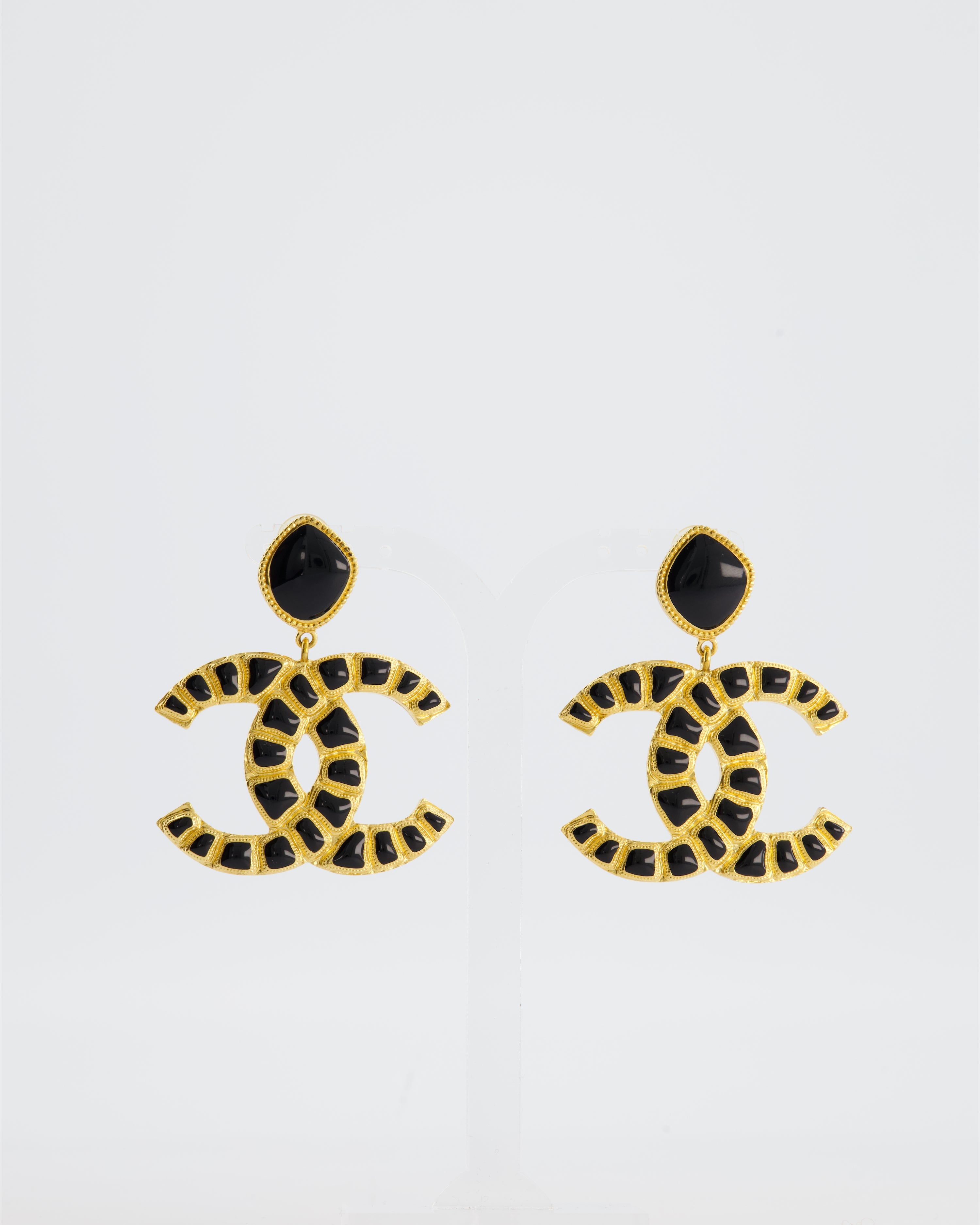 *RARE* Chanel Extra Large CC Gold and Black Egyptian Collection Earrings