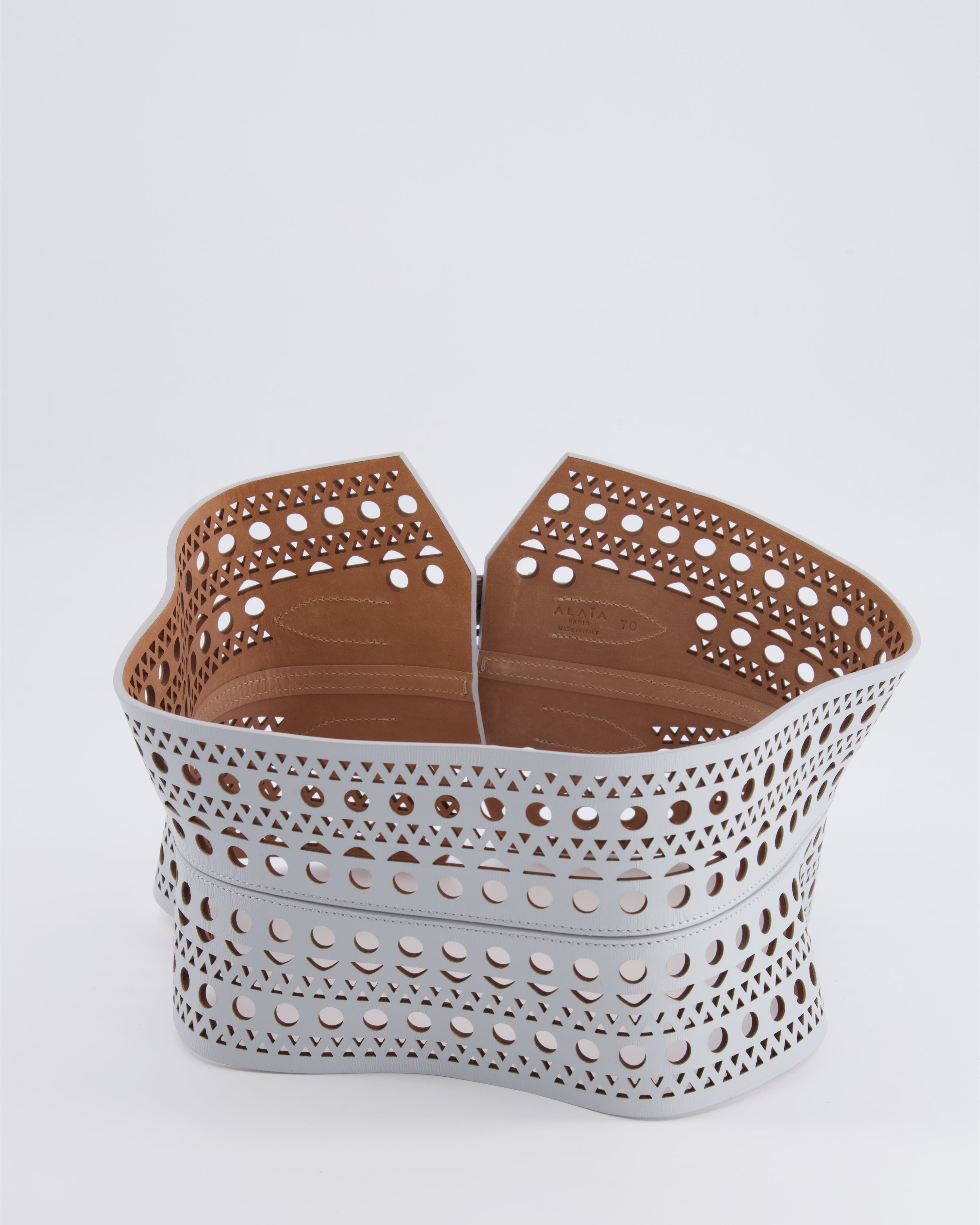 Alaia Pastel Blue Perforated Belt with Buckle Details 70cm