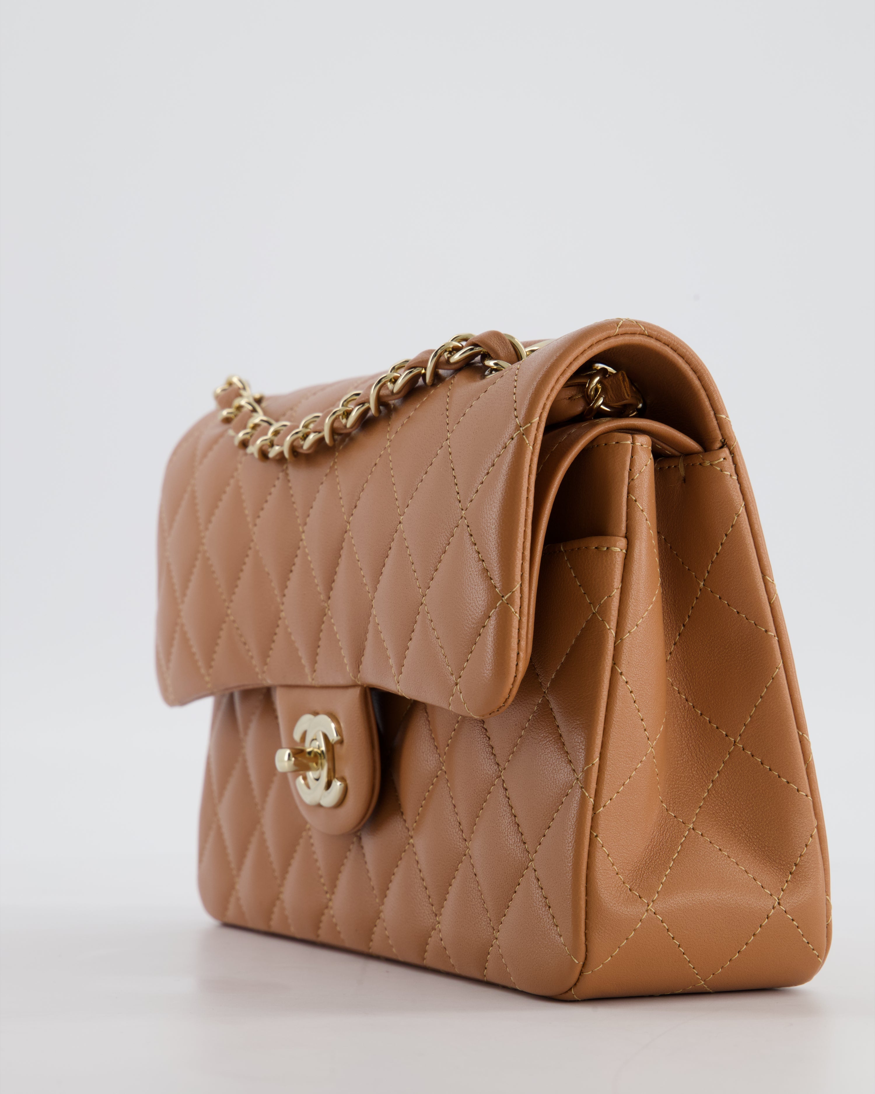 *HOT* Chanel Caramel Small Classic Double Flap Bag in Lambskin Leather with Champagne Gold Hardware