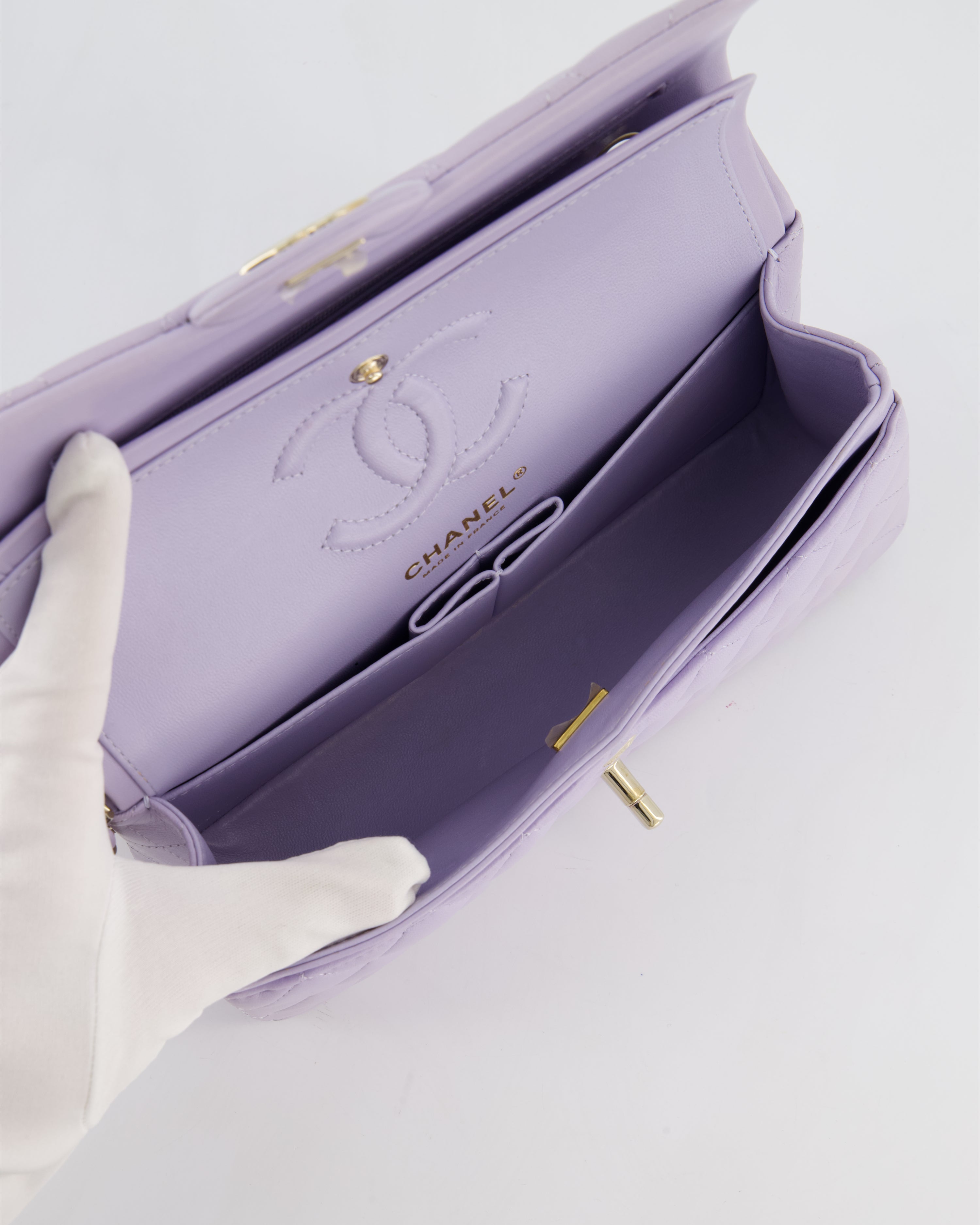 *CUTE COLOUR* Chanel Small Classic Double Flap Bag in Light Violet Lambskin Leather with Champagne Gold Hardware