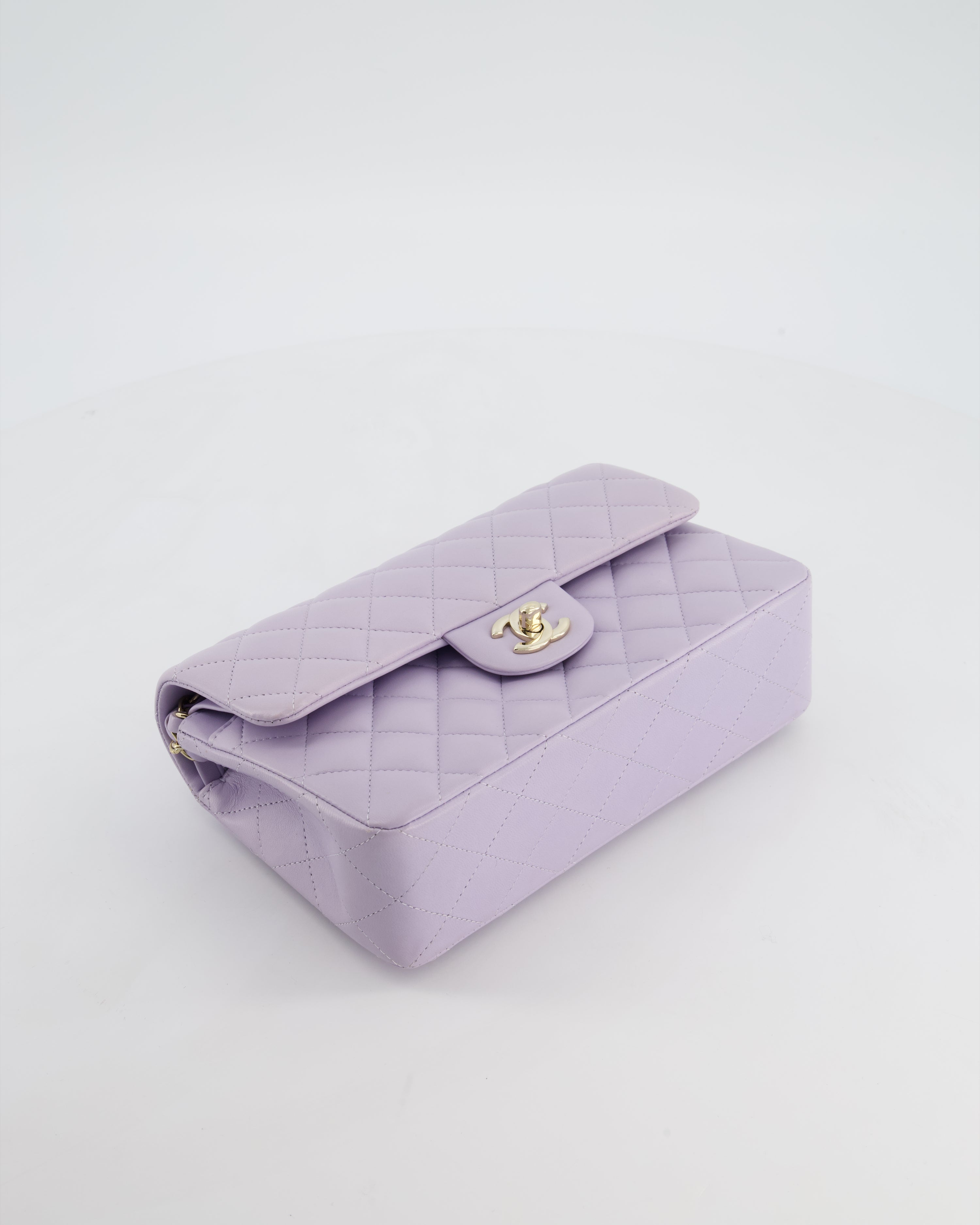 *CUTE COLOUR* Chanel Small Classic Double Flap Bag in Light Violet Lambskin Leather with Champagne Gold Hardware