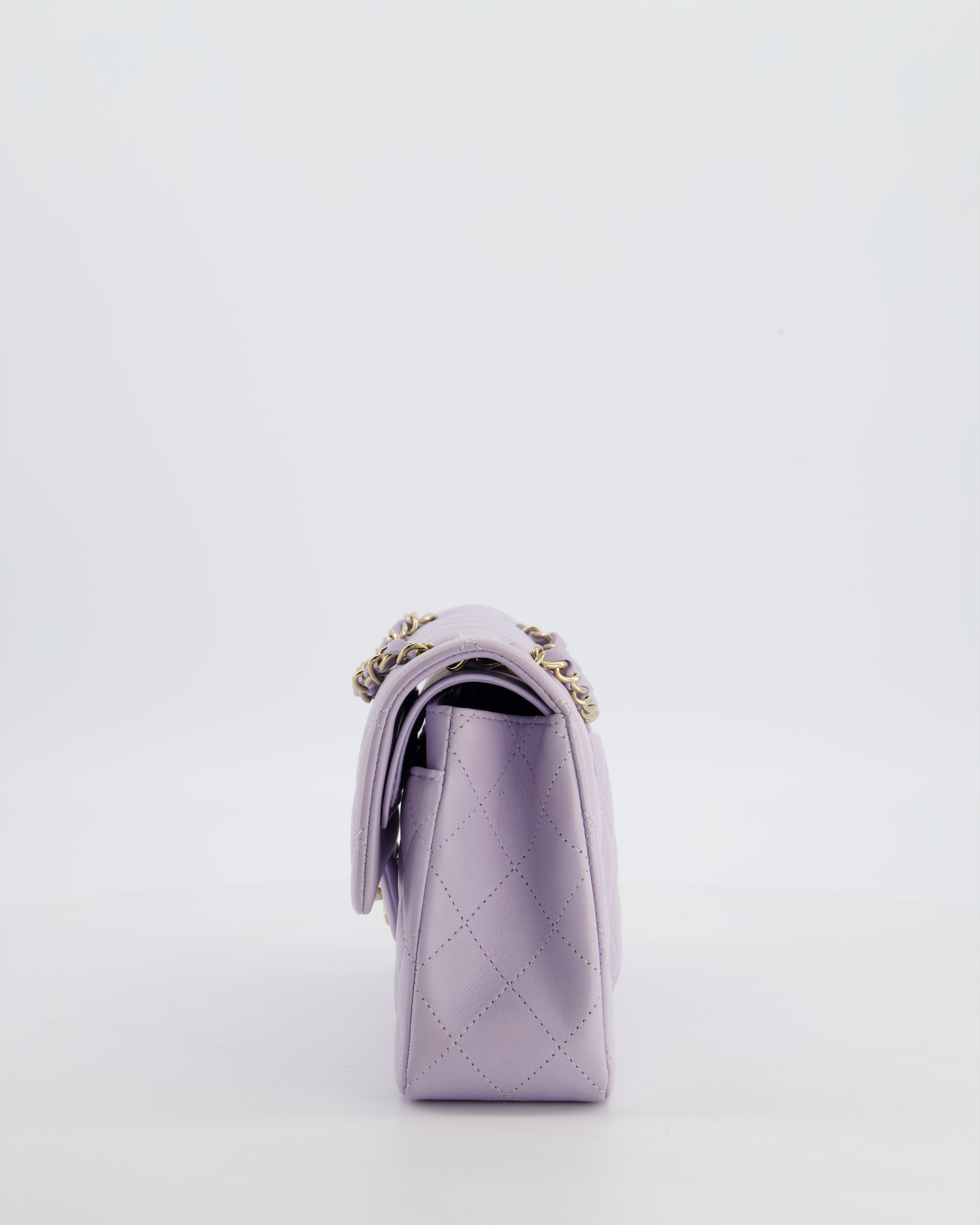 *CUTE COLOUR* Chanel Small Classic Double Flap Bag in Light Violet Lambskin Leather with Champagne Gold Hardware