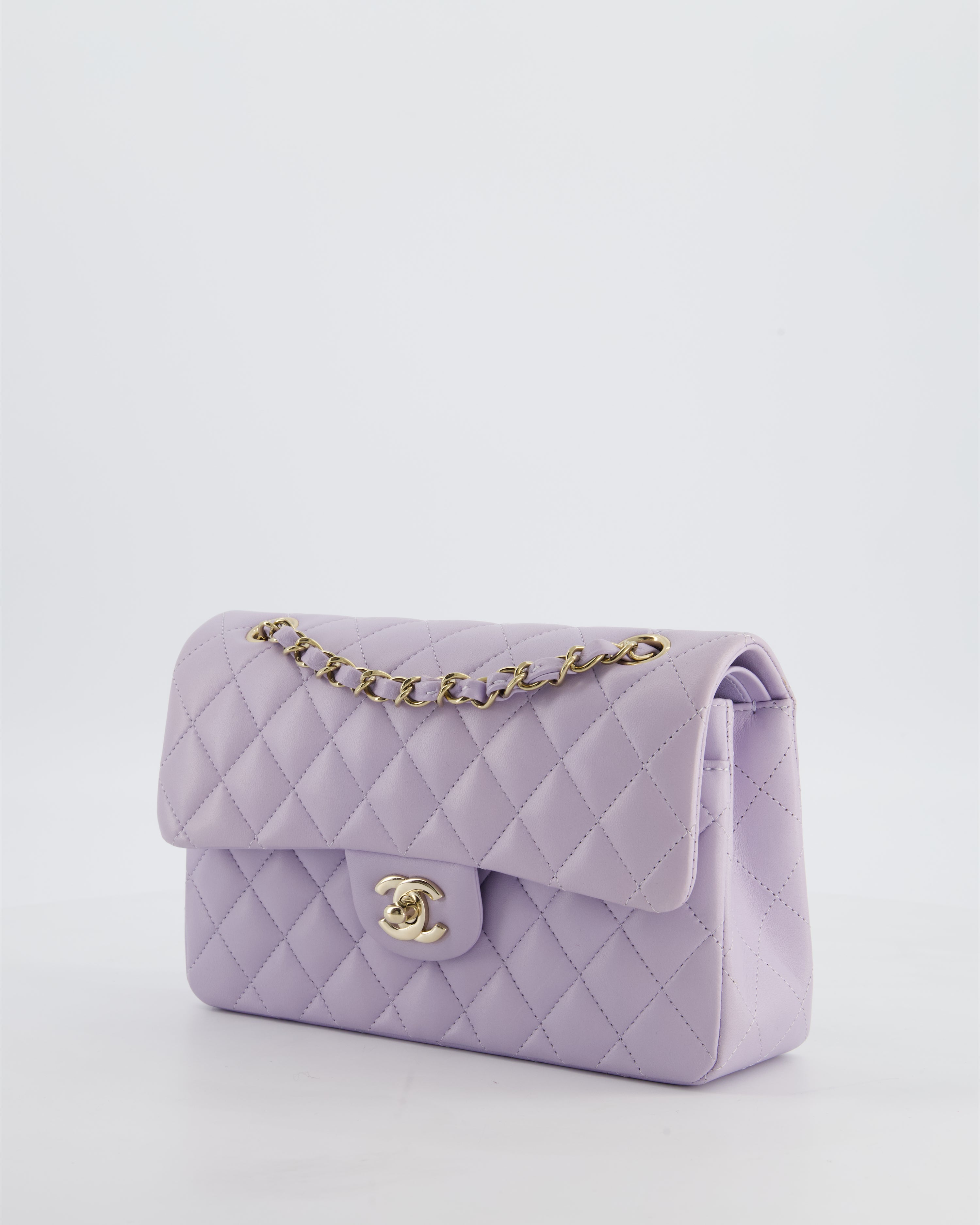 *CUTE COLOUR* Chanel Small Classic Double Flap Bag in Light Violet Lambskin Leather with Champagne Gold Hardware