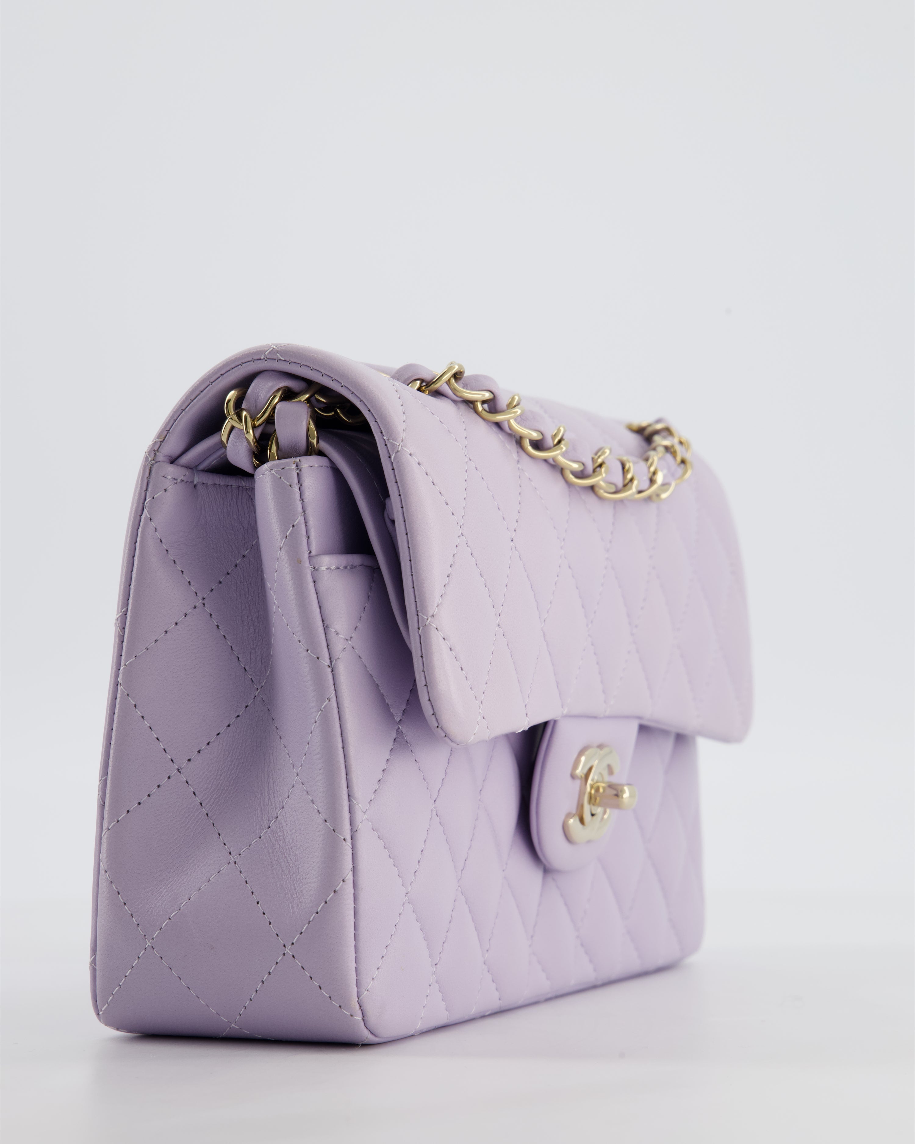 *CUTE COLOUR* Chanel Small Classic Double Flap Bag in Light Violet Lambskin Leather with Champagne Gold Hardware