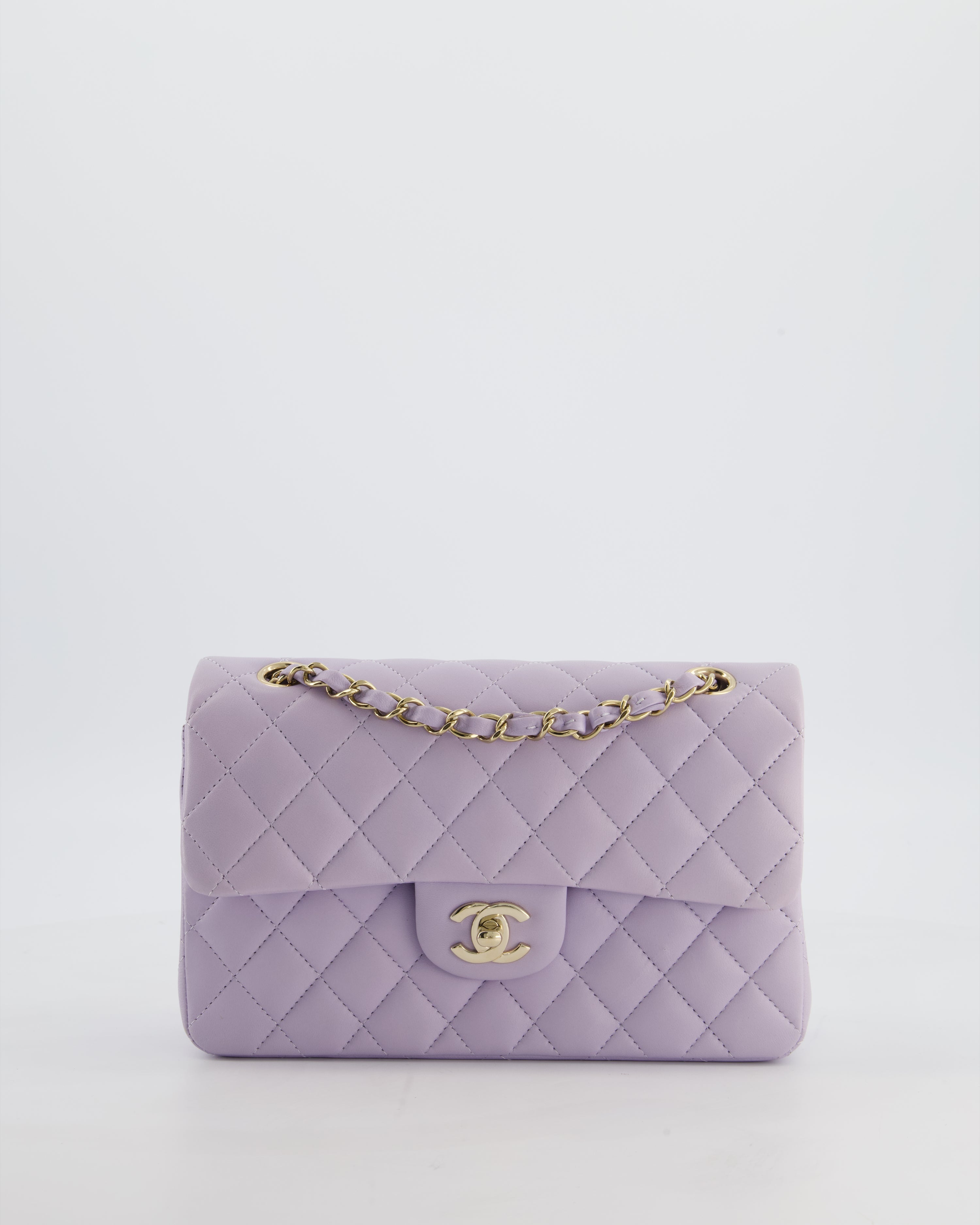 *CUTE COLOUR* Chanel Small Classic Double Flap Bag in Light Violet Lambskin Leather with Champagne Gold Hardware