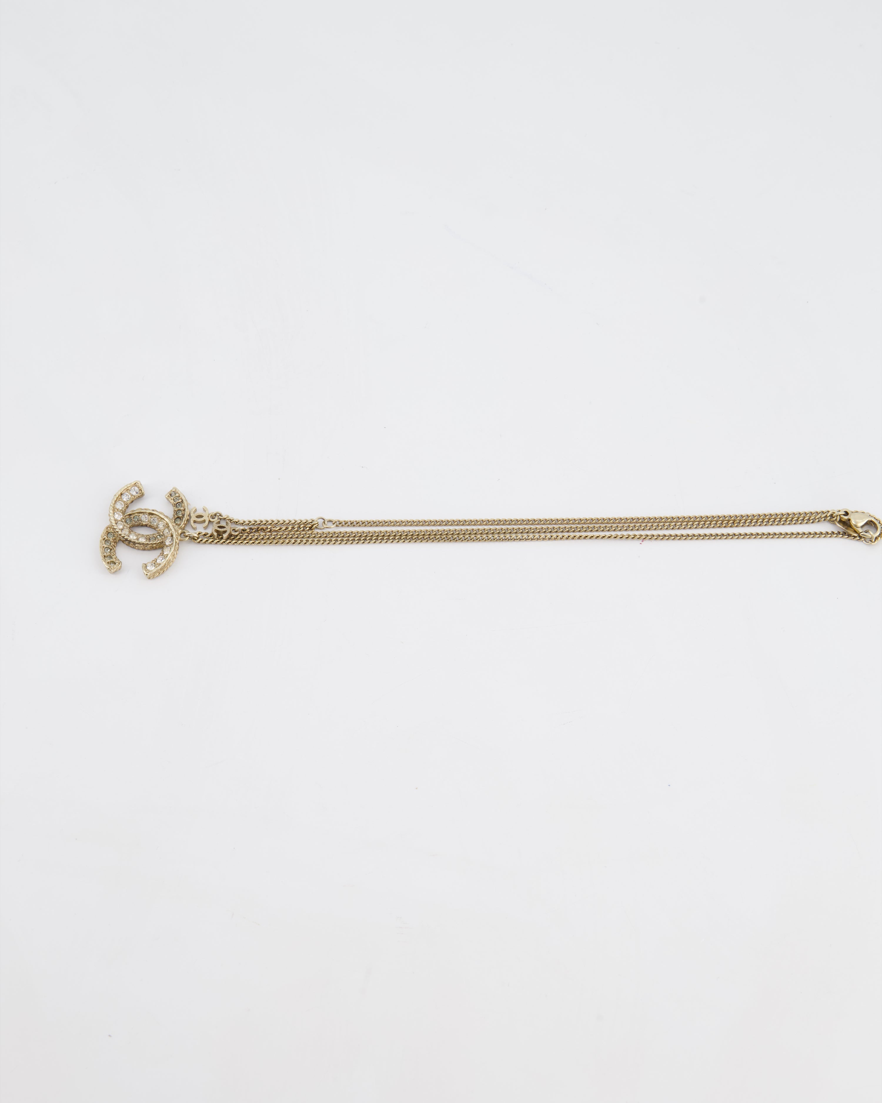 Chanel 12/A Champagne Gold Diamante CC Reversible Necklace