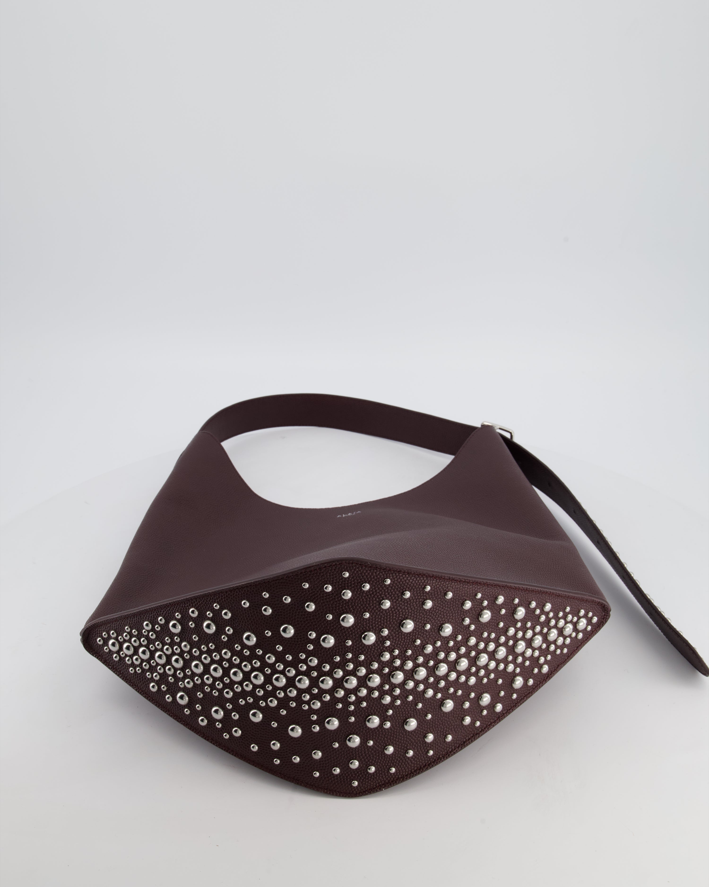 Alaïa Le Gail Large Leather Tote Bag with Adjustable Shoulder Strap with Adorned Studs and Silver Studded Base