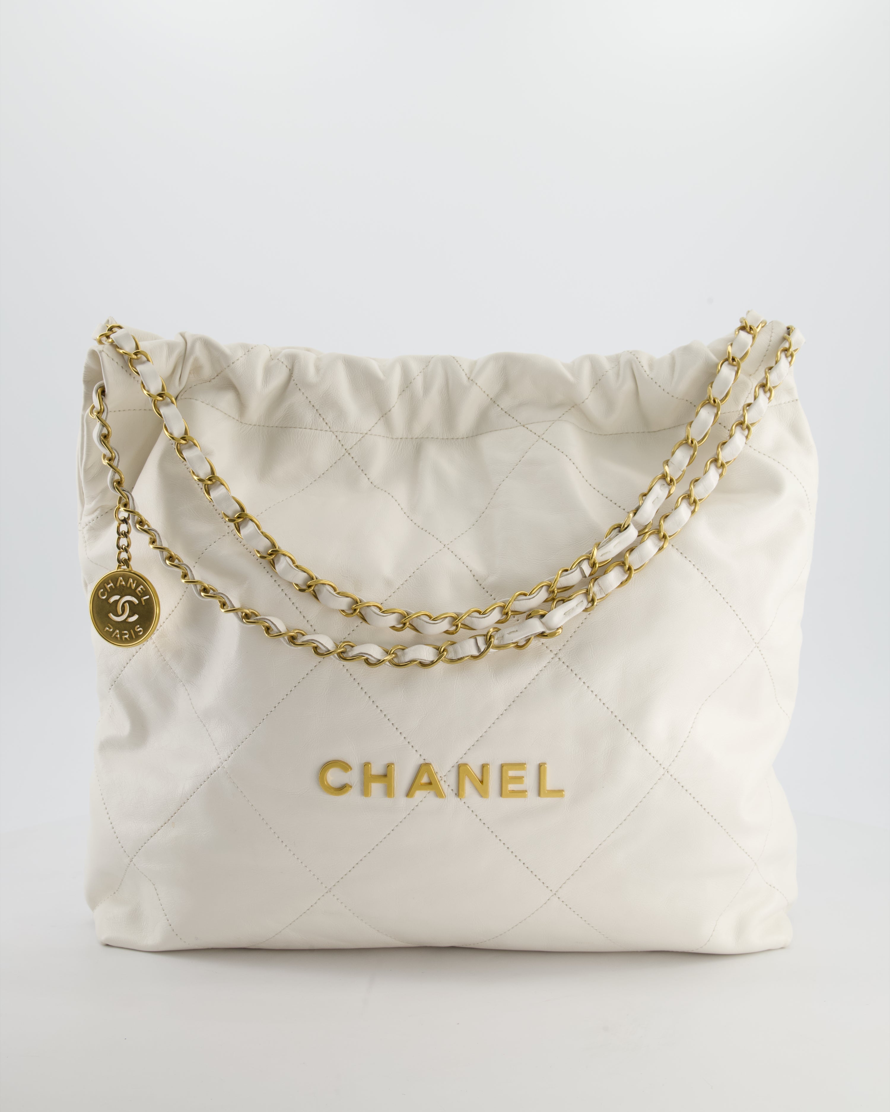 *FIRE PRICE* Chanel 22 Small Bag in White Aged Calfskin with Brushed Gold Hardware