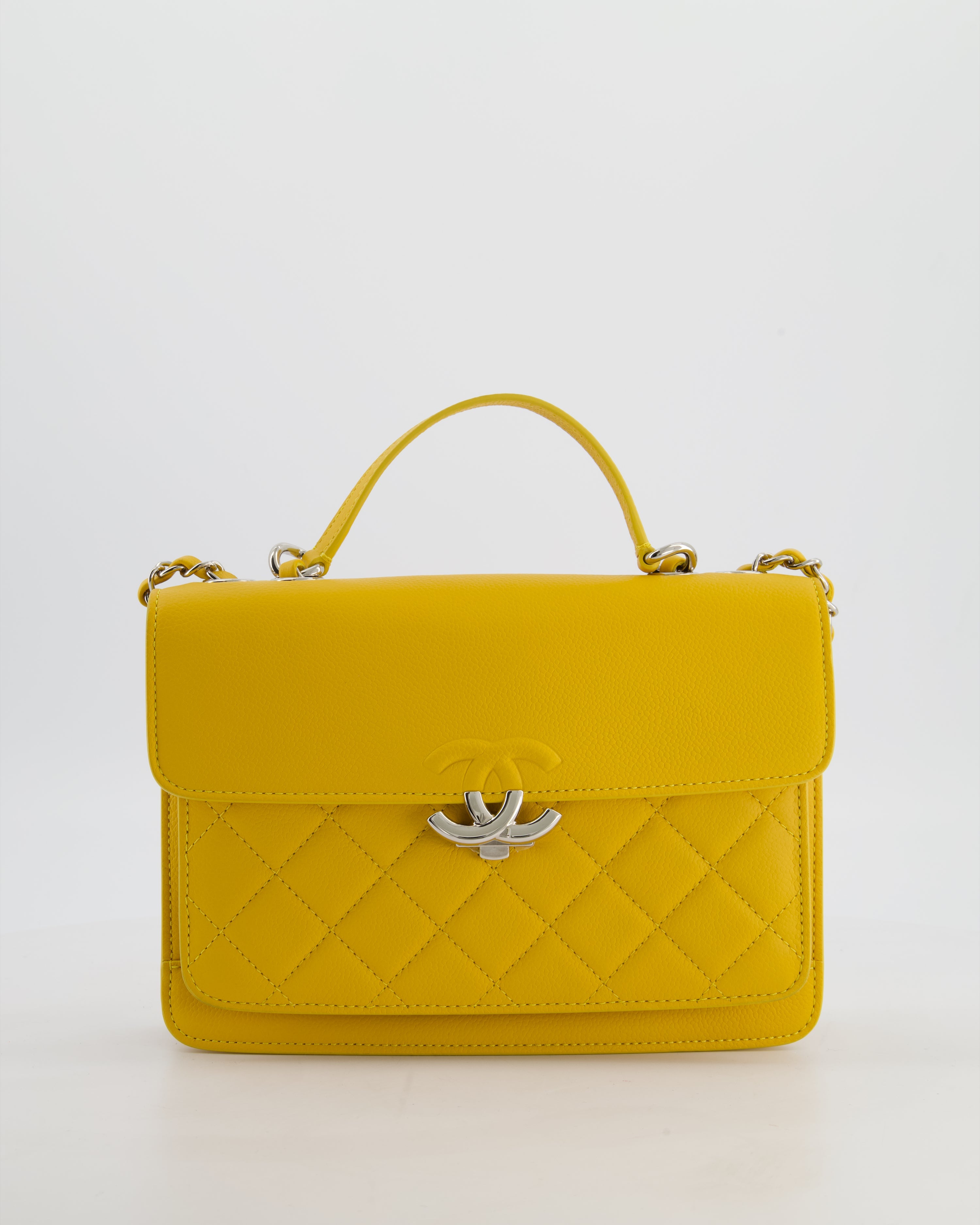 *FIRE PRICE* Chanel Yellow CC Box Bag in Caviar Leather with Silver Hardware