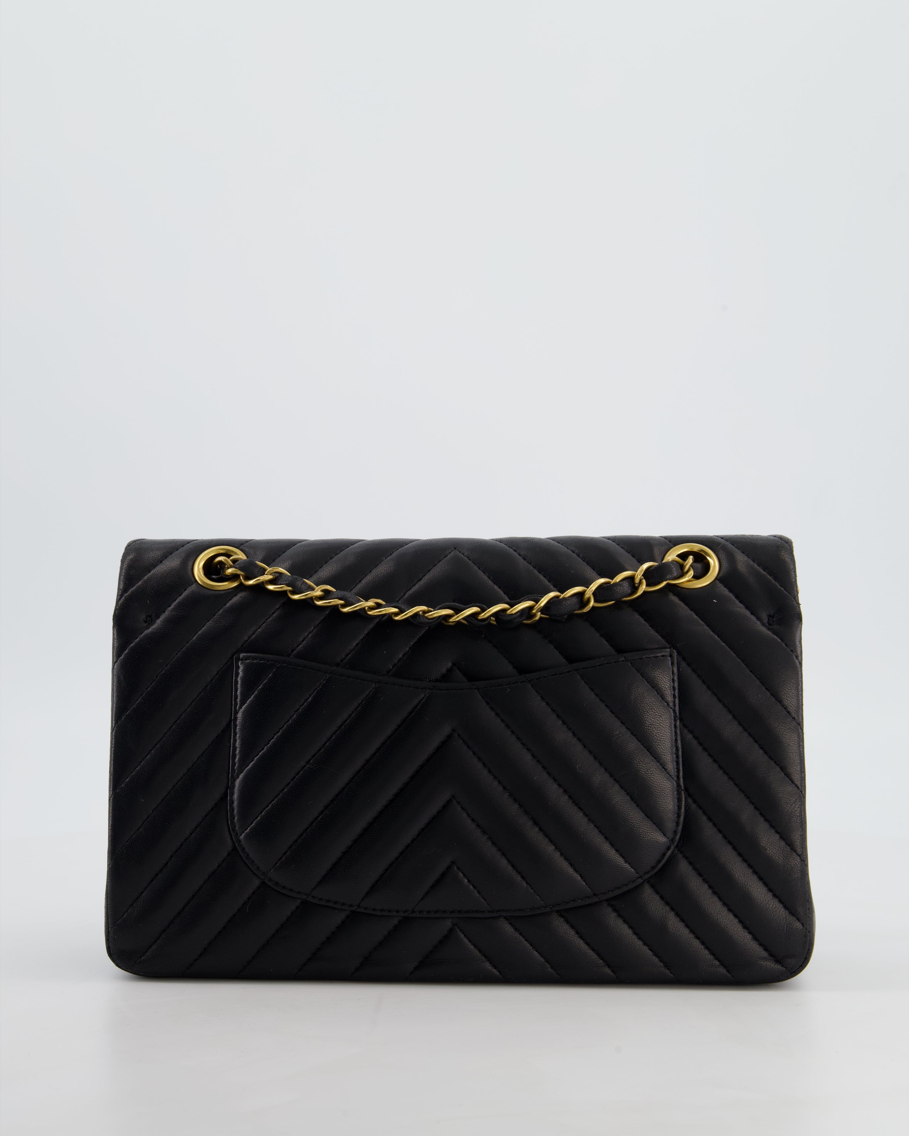 *FIRE PRICE* Chanel Black Chevron Medium Classic Double Flap Bag in Lambskin Leather with Gold Hardware
