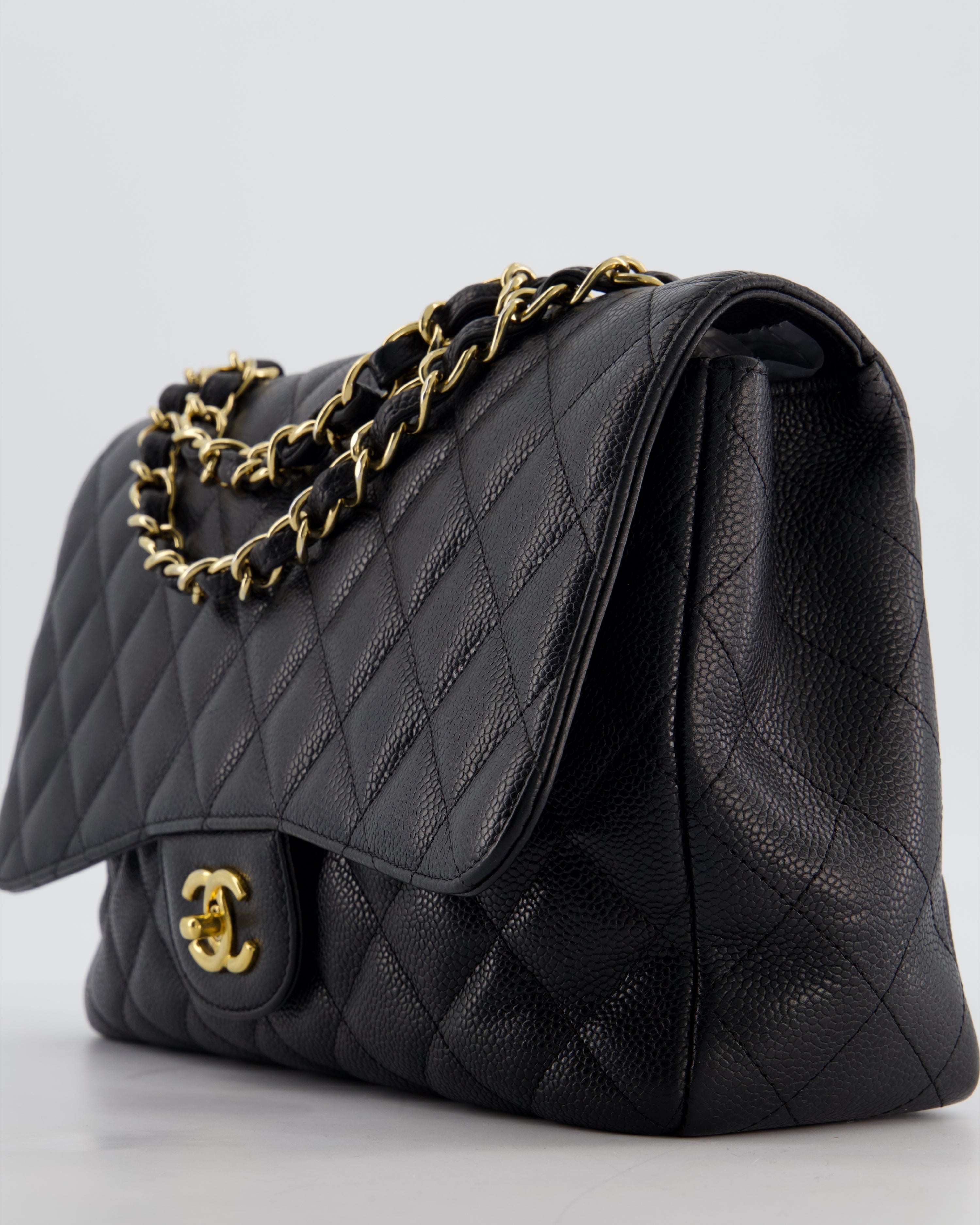 *FIRE PRICE* Chanel Black Jumbo Classic Single Flap Bag in Caviar Leather with Gold Hardware