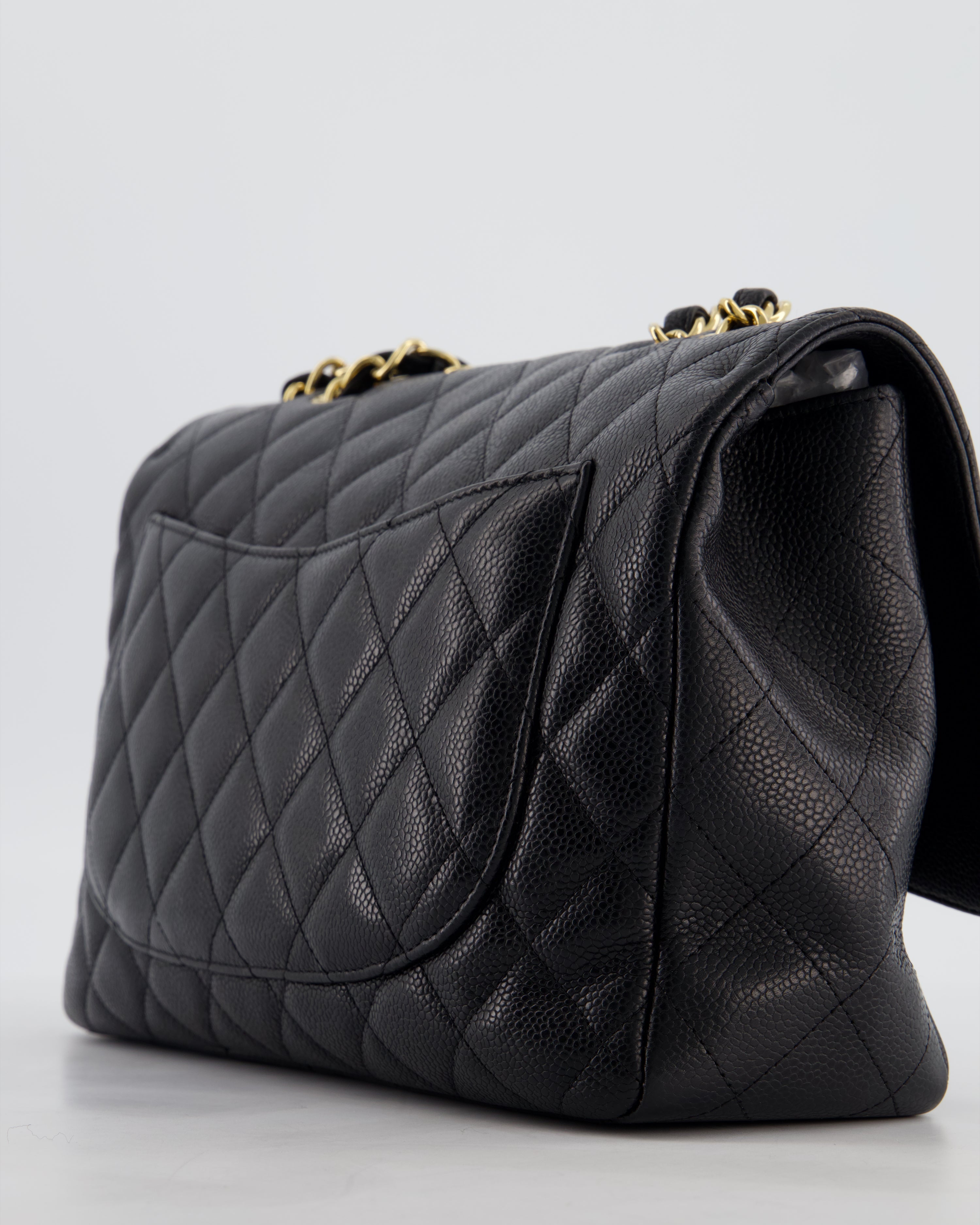 *FIRE PRICE* Chanel Black Jumbo Classic Single Flap Bag in Caviar Leather with Gold Hardware