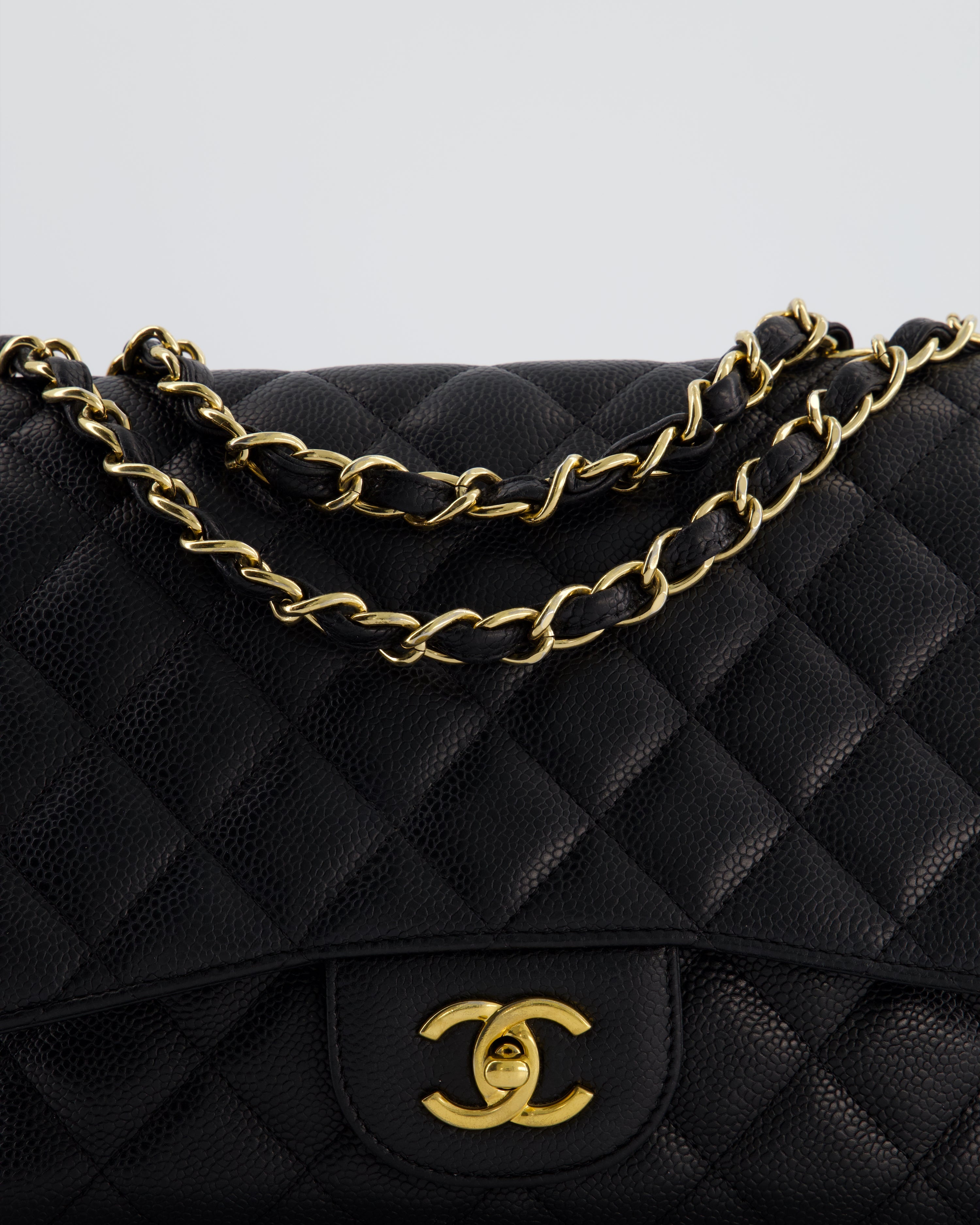 *FIRE PRICE* Chanel Black Jumbo Classic Single Flap Bag in Caviar Leather with Gold Hardware