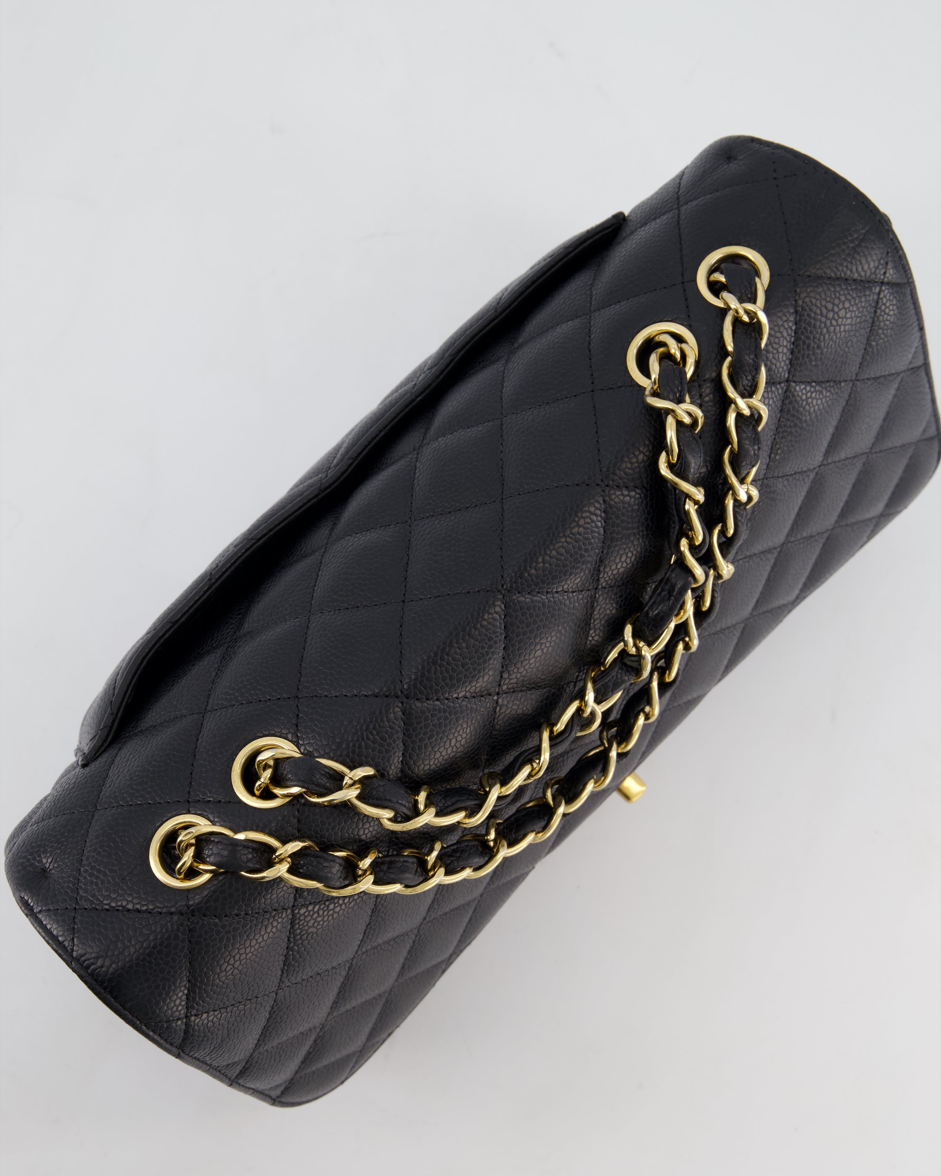 *FIRE PRICE* Chanel Black Jumbo Classic Single Flap Bag in Caviar Leather with Gold Hardware