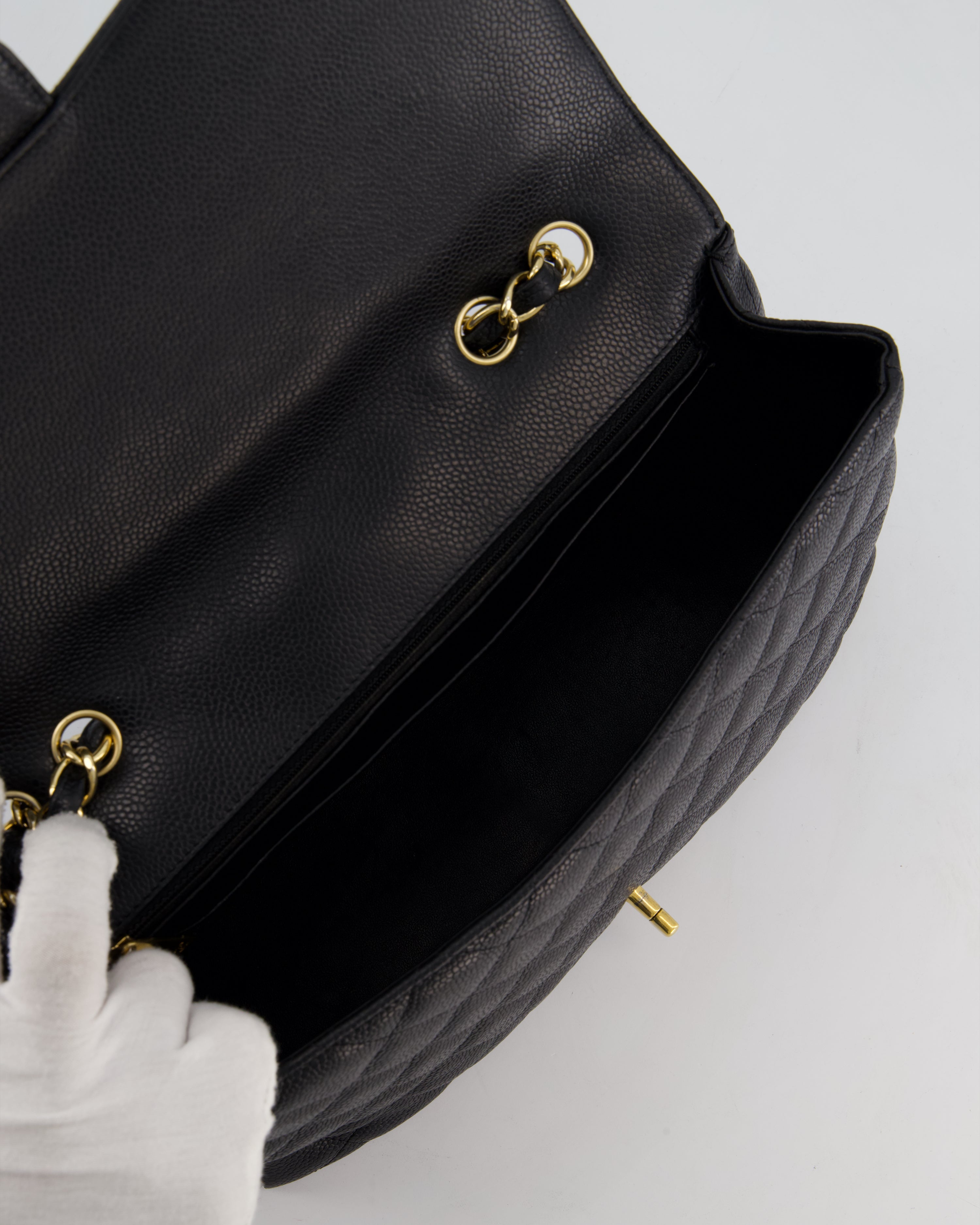 *FIRE PRICE* Chanel Black Jumbo Classic Single Flap Bag in Caviar Leather with Gold Hardware