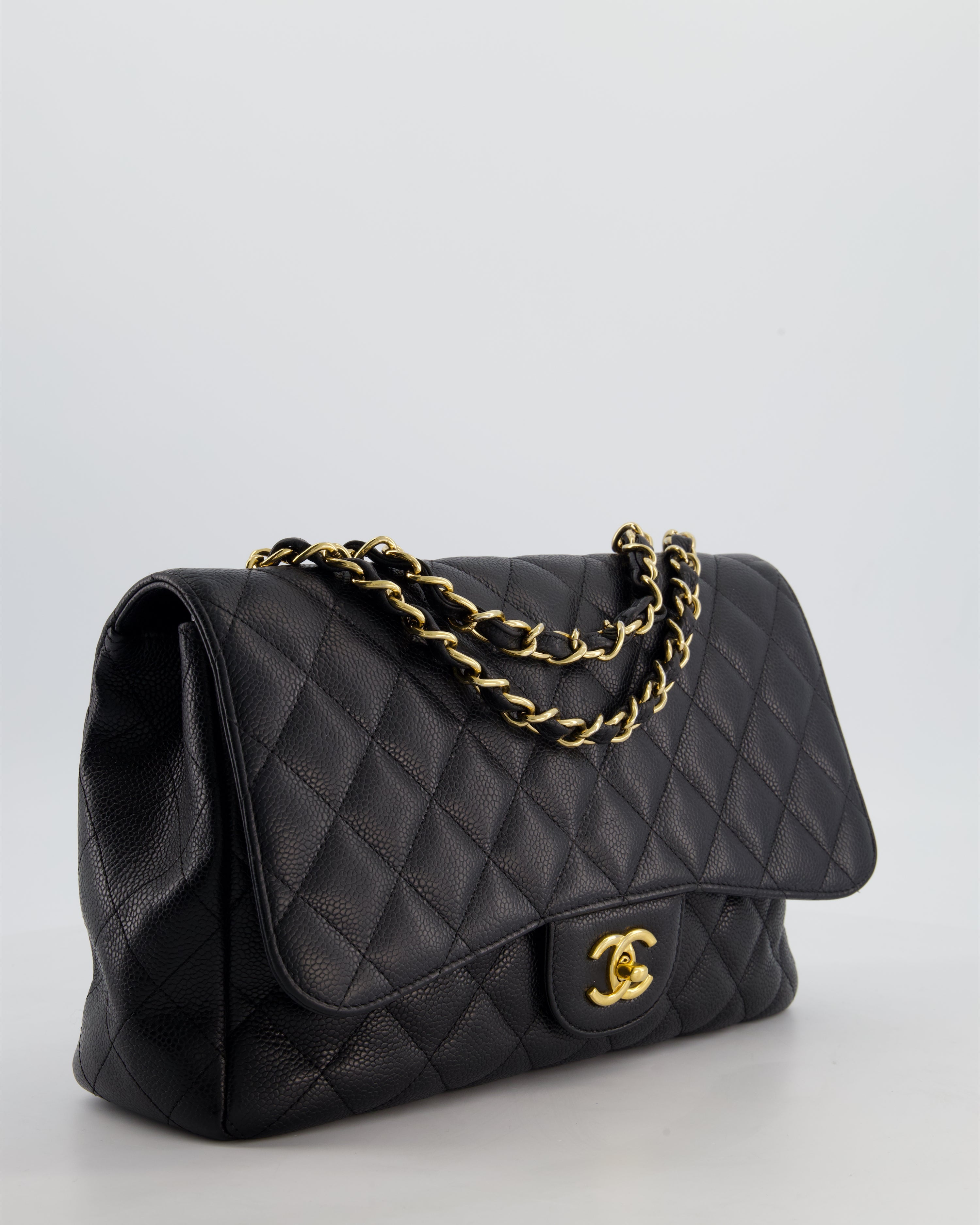 *FIRE PRICE* Chanel Black Jumbo Classic Single Flap Bag in Caviar Leather with Gold Hardware