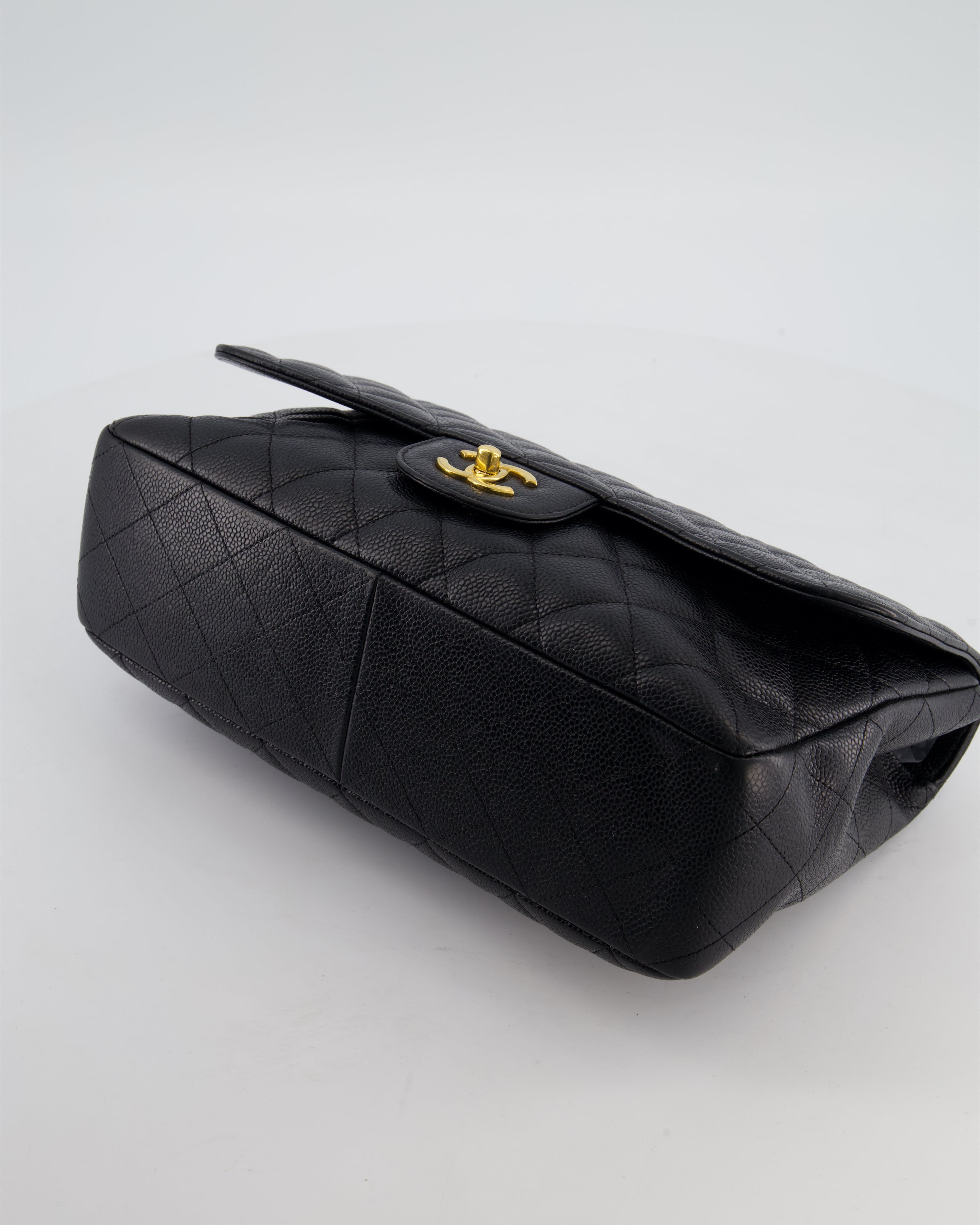 *FIRE PRICE* Chanel Black Jumbo Classic Single Flap Bag in Caviar Leather with Gold Hardware