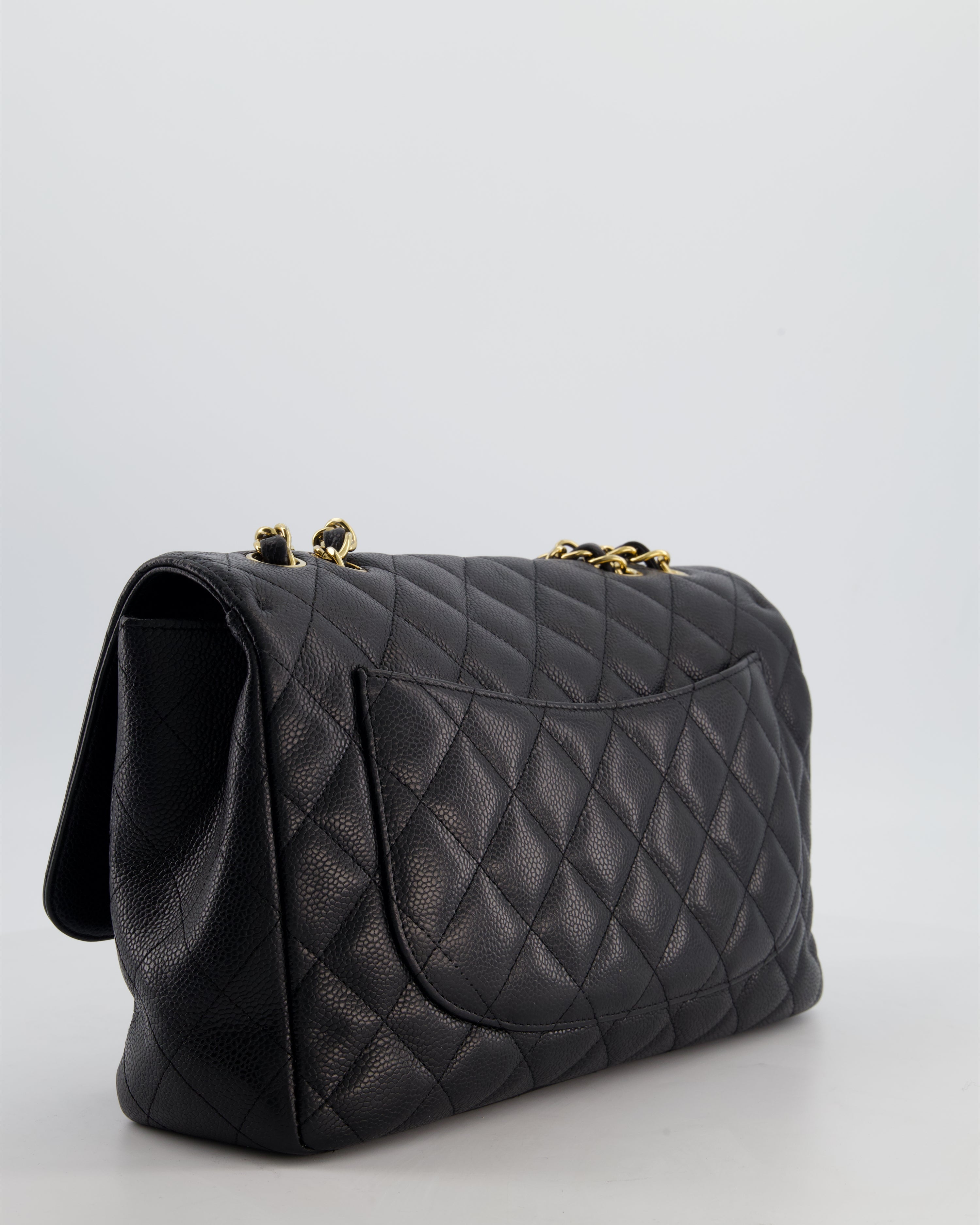 *FIRE PRICE* Chanel Black Jumbo Classic Single Flap Bag in Caviar Leather with Gold Hardware
