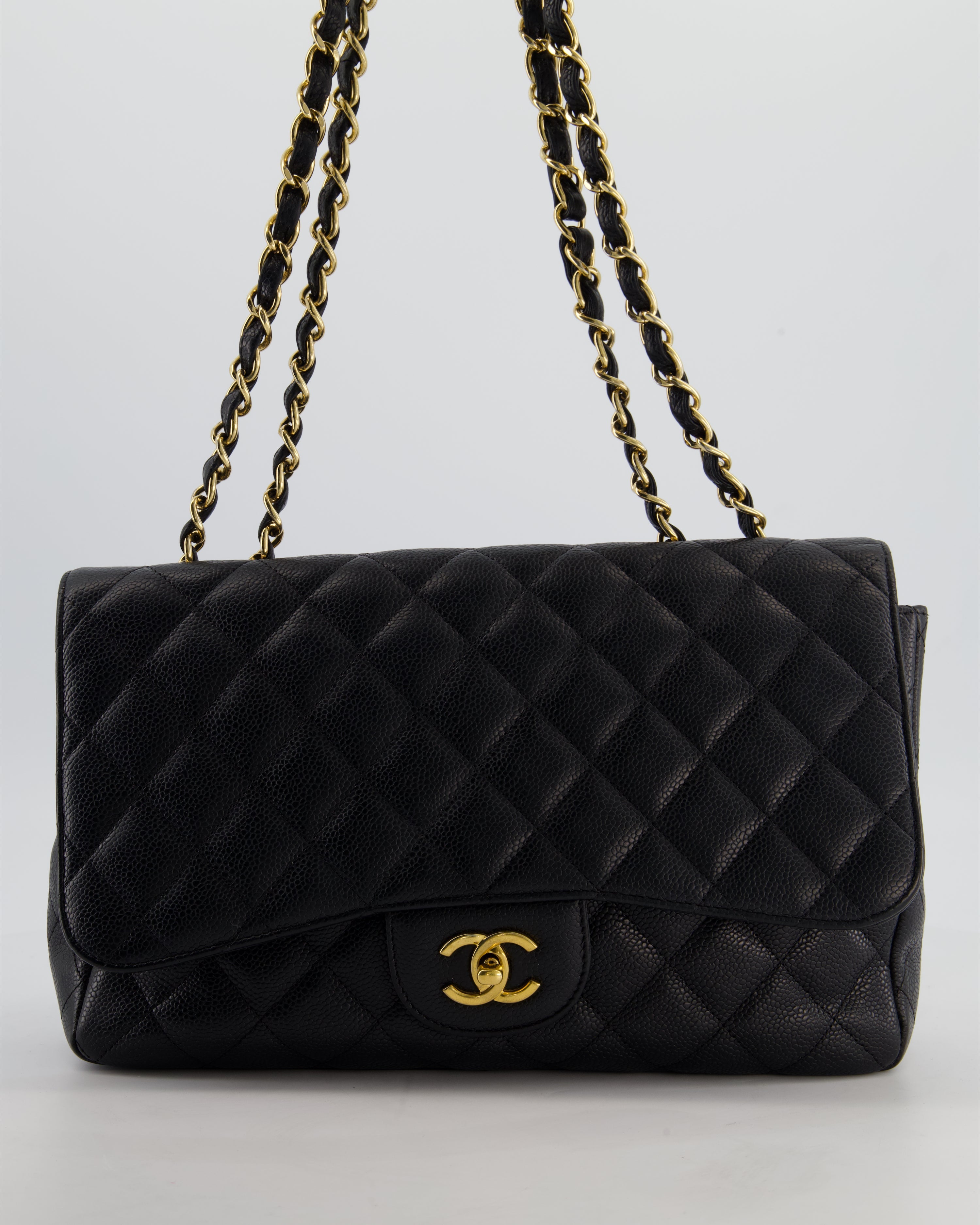*FIRE PRICE* Chanel Black Jumbo Classic Single Flap Bag in Caviar Leather with Gold Hardware