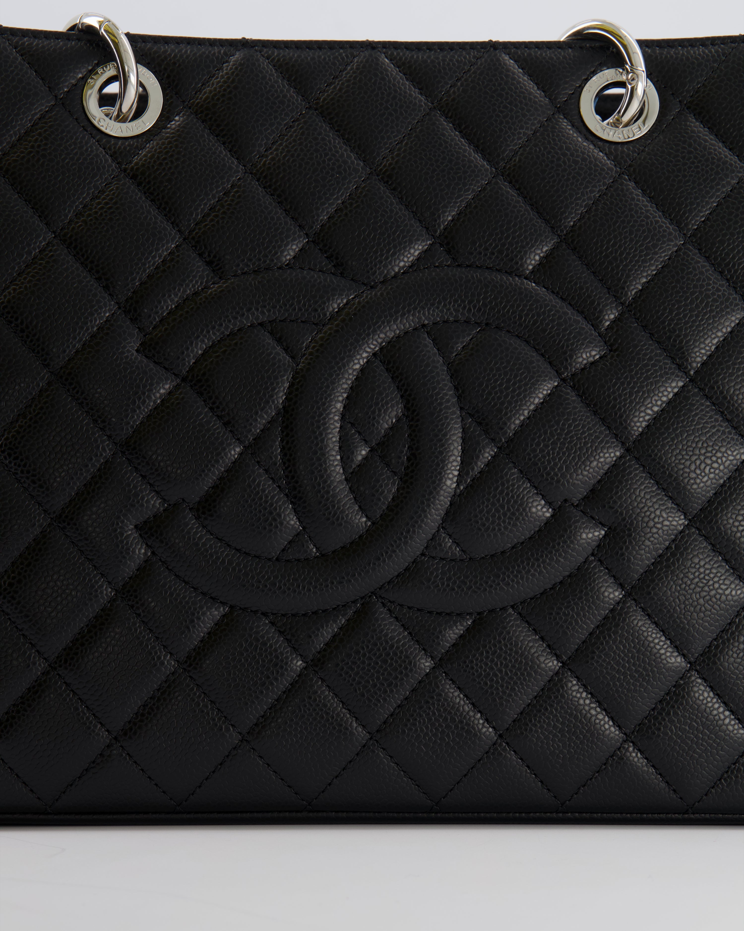 *AMAZING SHAPE* Chanel Grand Shopping Tote GST Bag in Black Caviar Leather with Silver Hardware