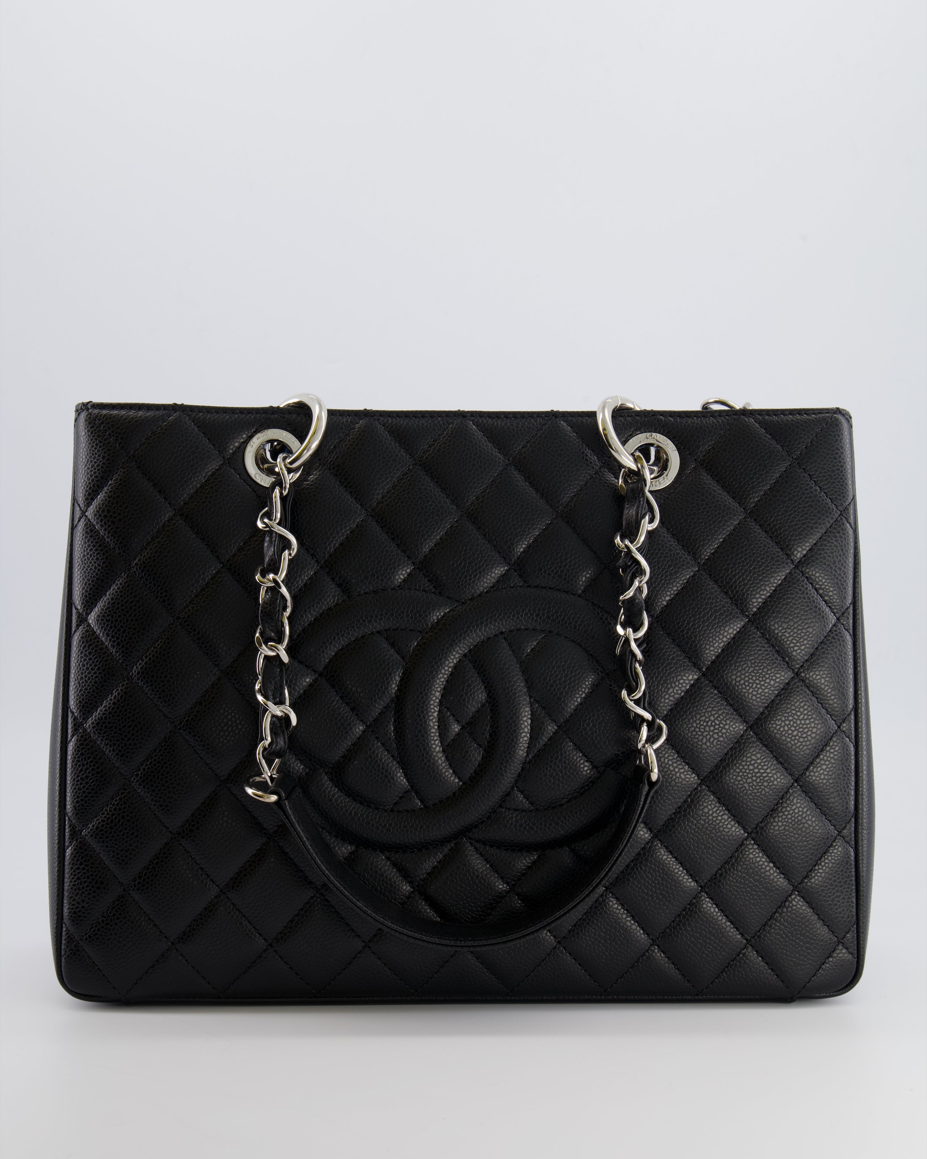 *AMAZING SHAPE* Chanel Grand Shopping Tote GST Bag in Black Caviar Leather with Silver Hardware