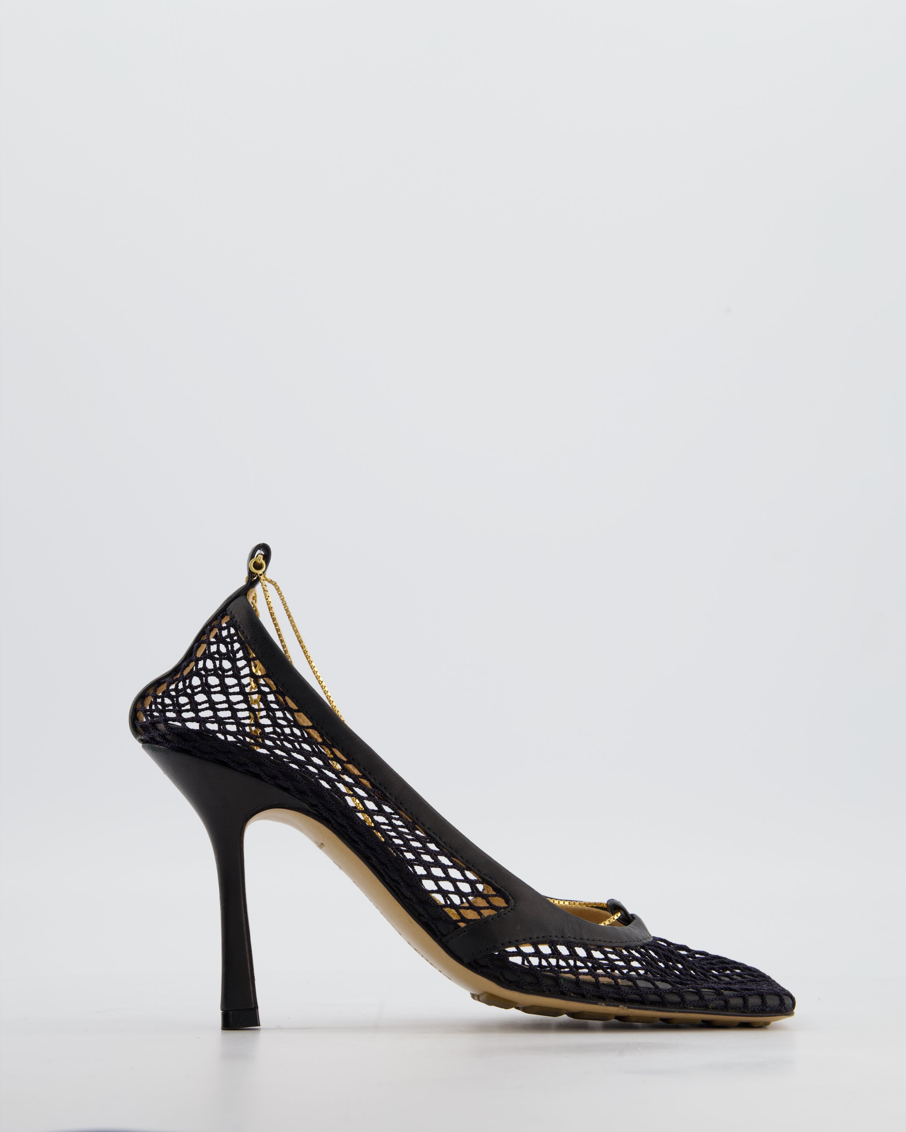 Bottega Veneta Black Mesh Stretch Heels with Gold Chain Detail Size EU 37 RRP £905