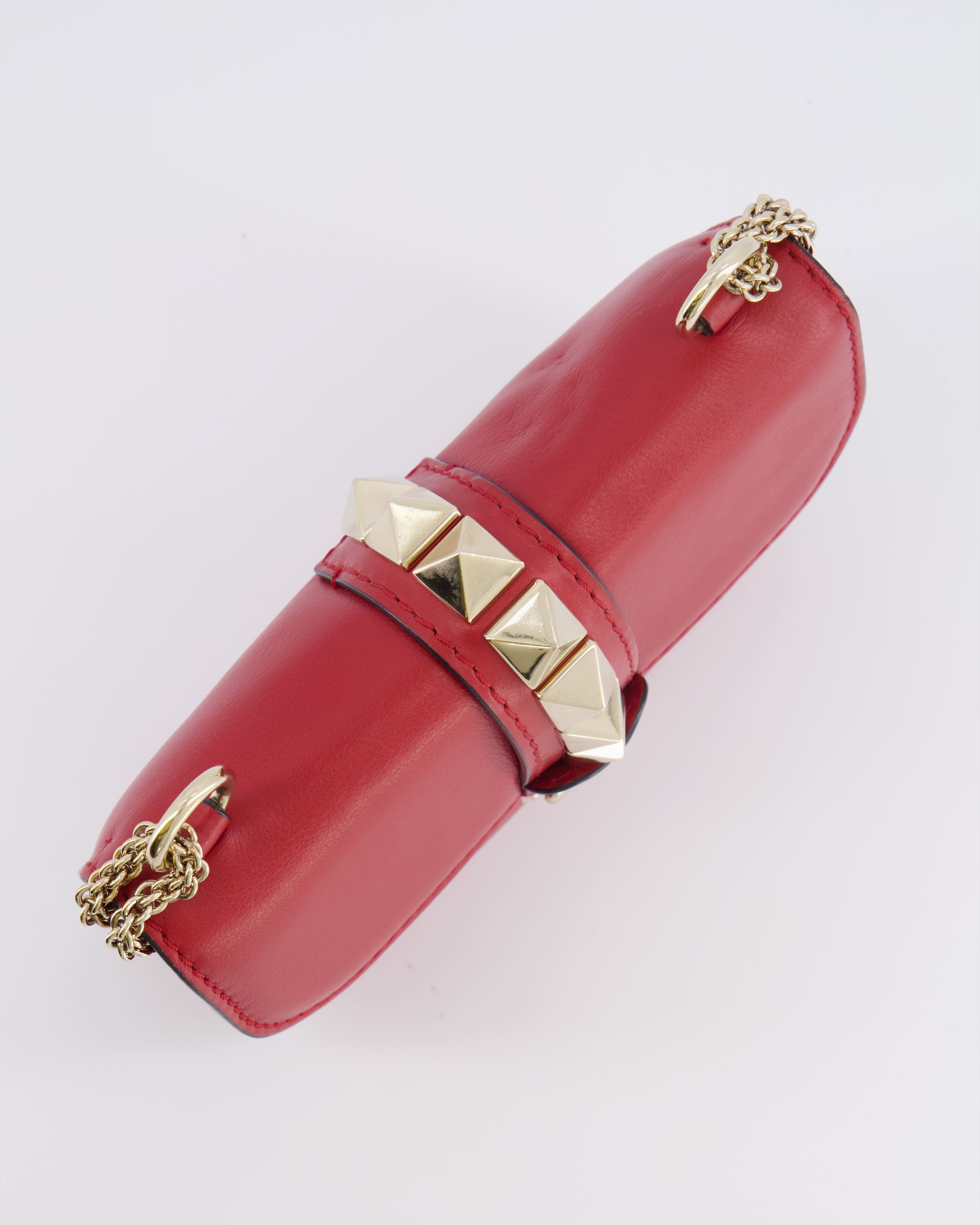 Valentino Red Leather Rockstud Glam Lock Bag with Gold Hardware