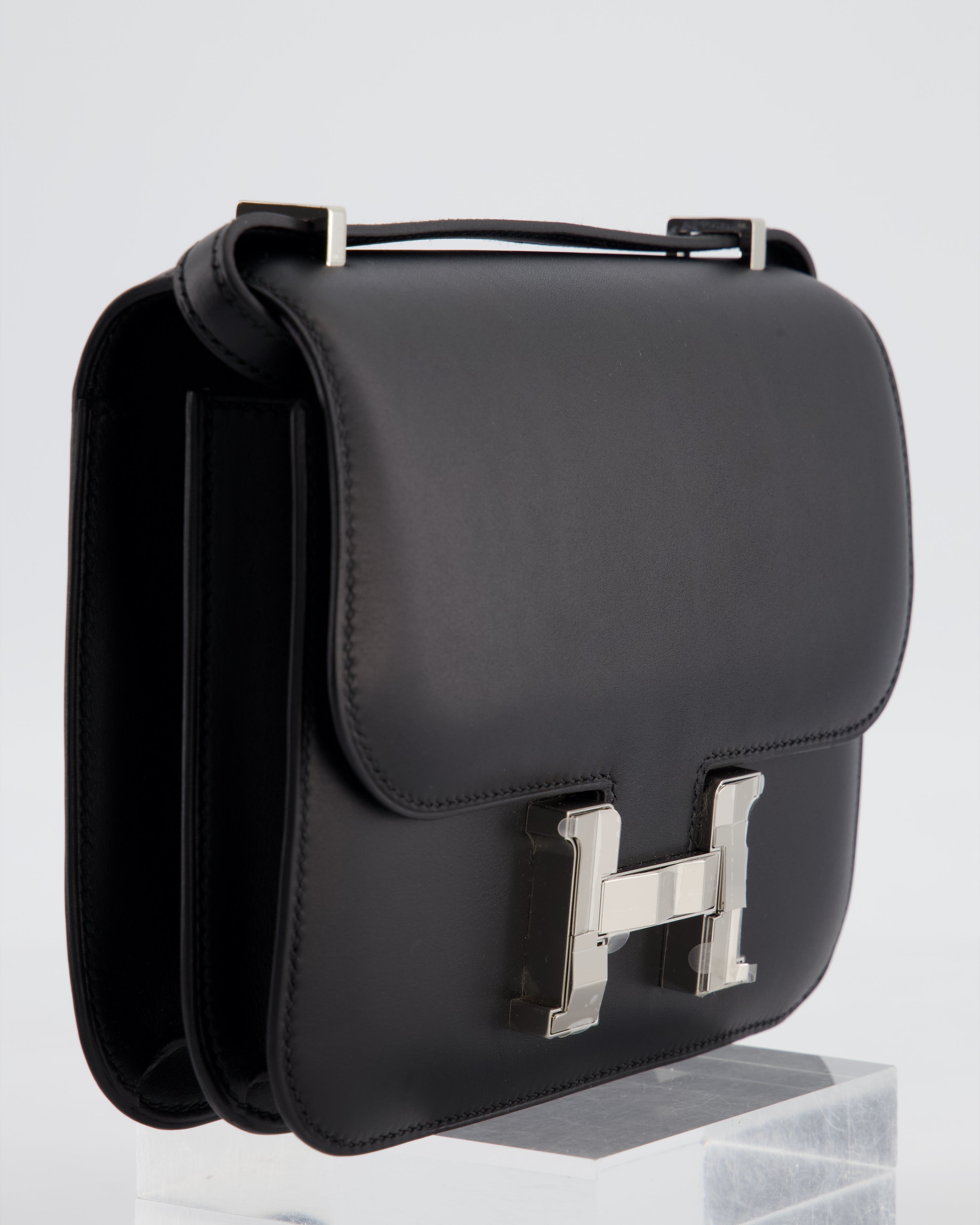 *BLUE BOX* Hermès Constance III 18 Mini Studio 24 Bag in Noir Monsieur Leather with Palladium Hardware