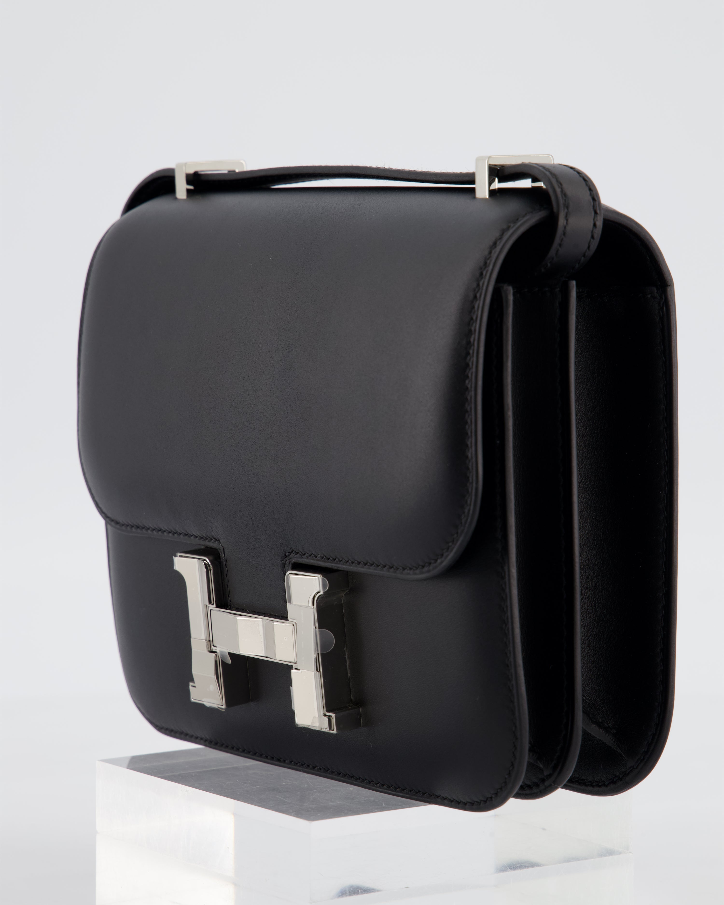 *BLUE BOX* Hermès Constance III 18 Mini Studio 24 Bag in Noir Monsieur Leather with Palladium Hardware