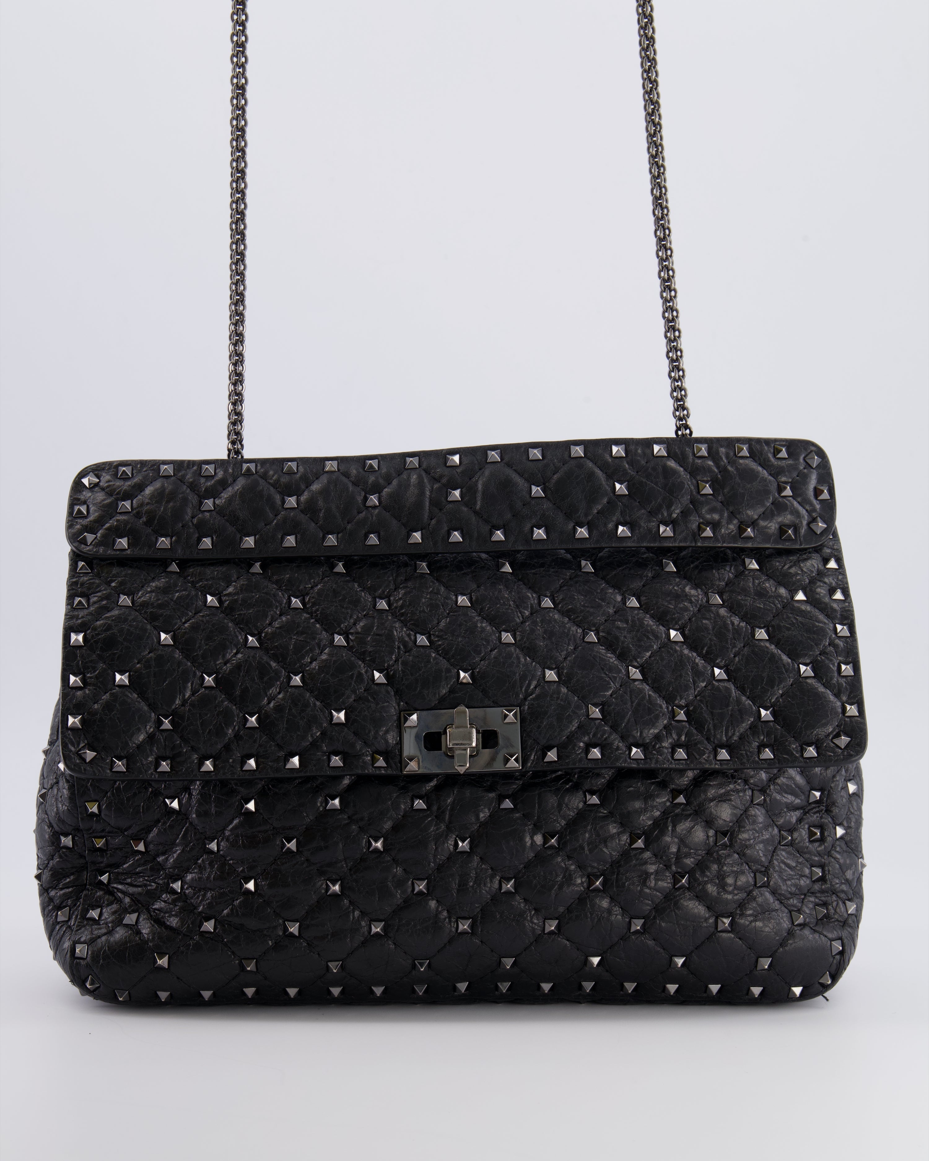 Valentino Black Distressed Leather Large Rockstud Spike Bag RRP £2,850